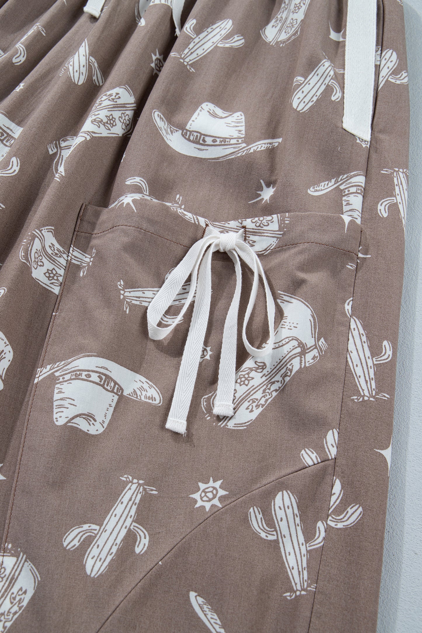 Khaki Western Print Drawstring Jogger Pants