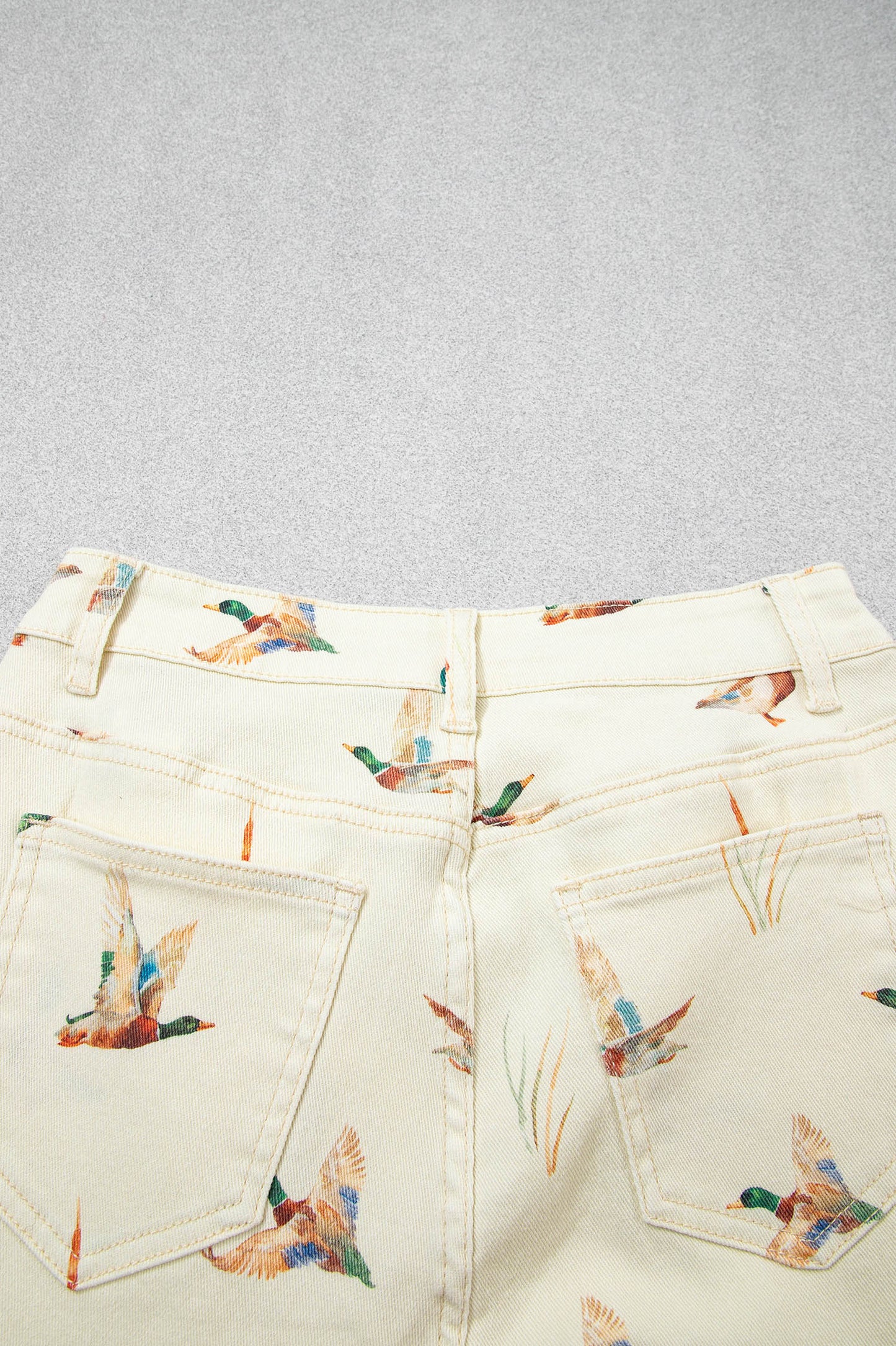 Beige Mallard Printed Cuffed Hem Jeans