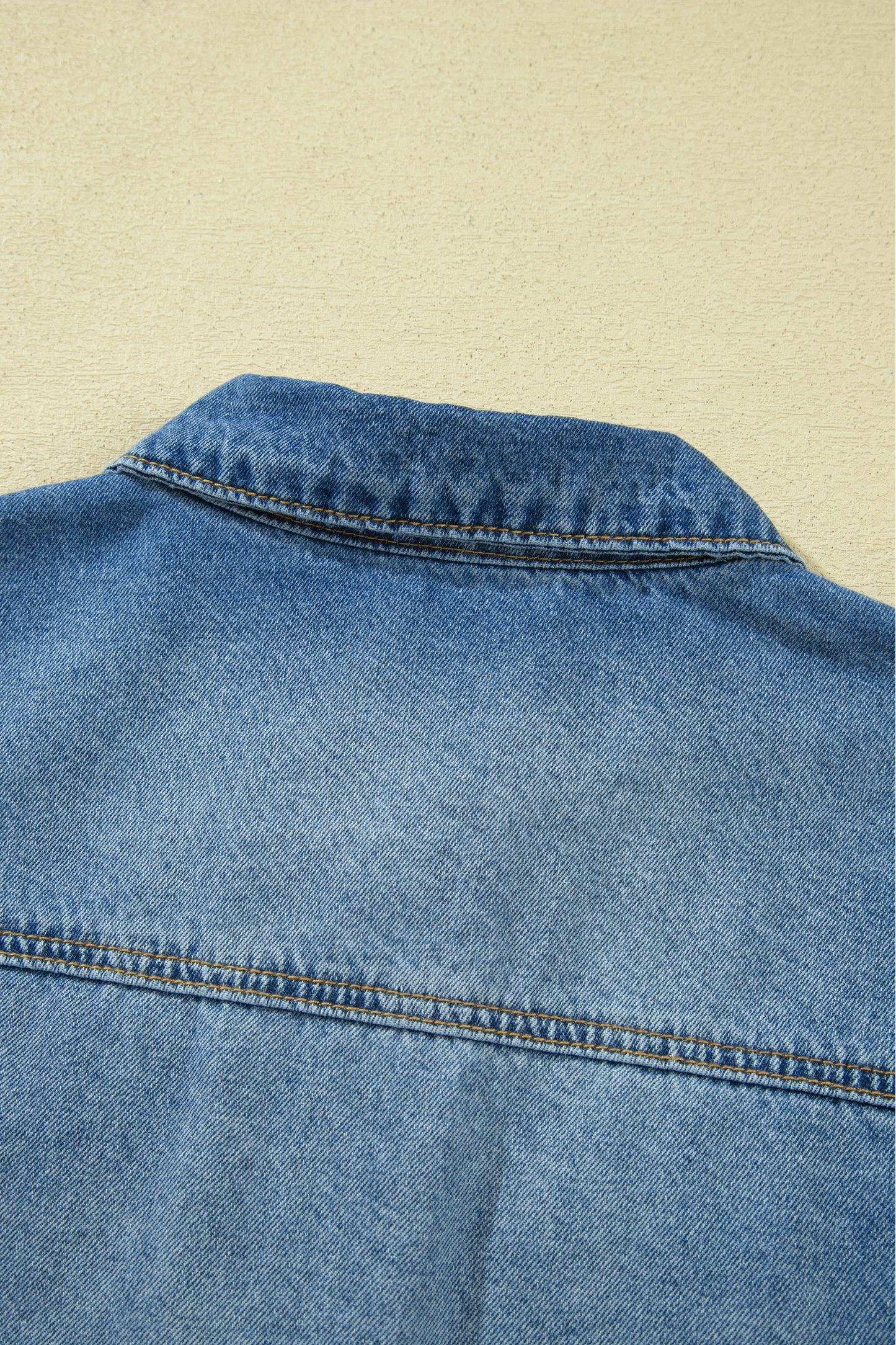 Blue Ruffle Sleeve Raw Edge Western Denim Jacket