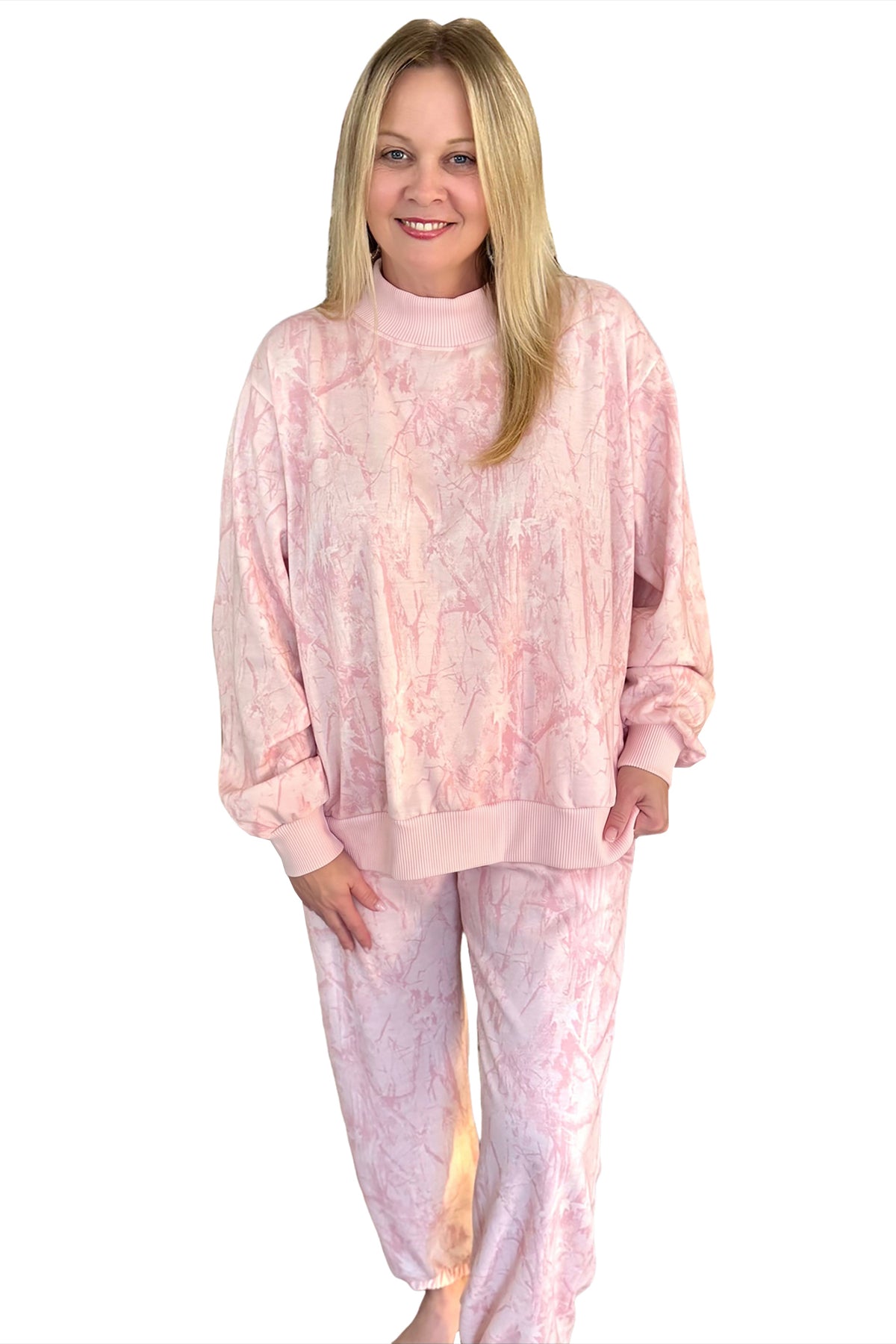 Camouflage Mock Neck Pullover & Pants Set 1X–4X