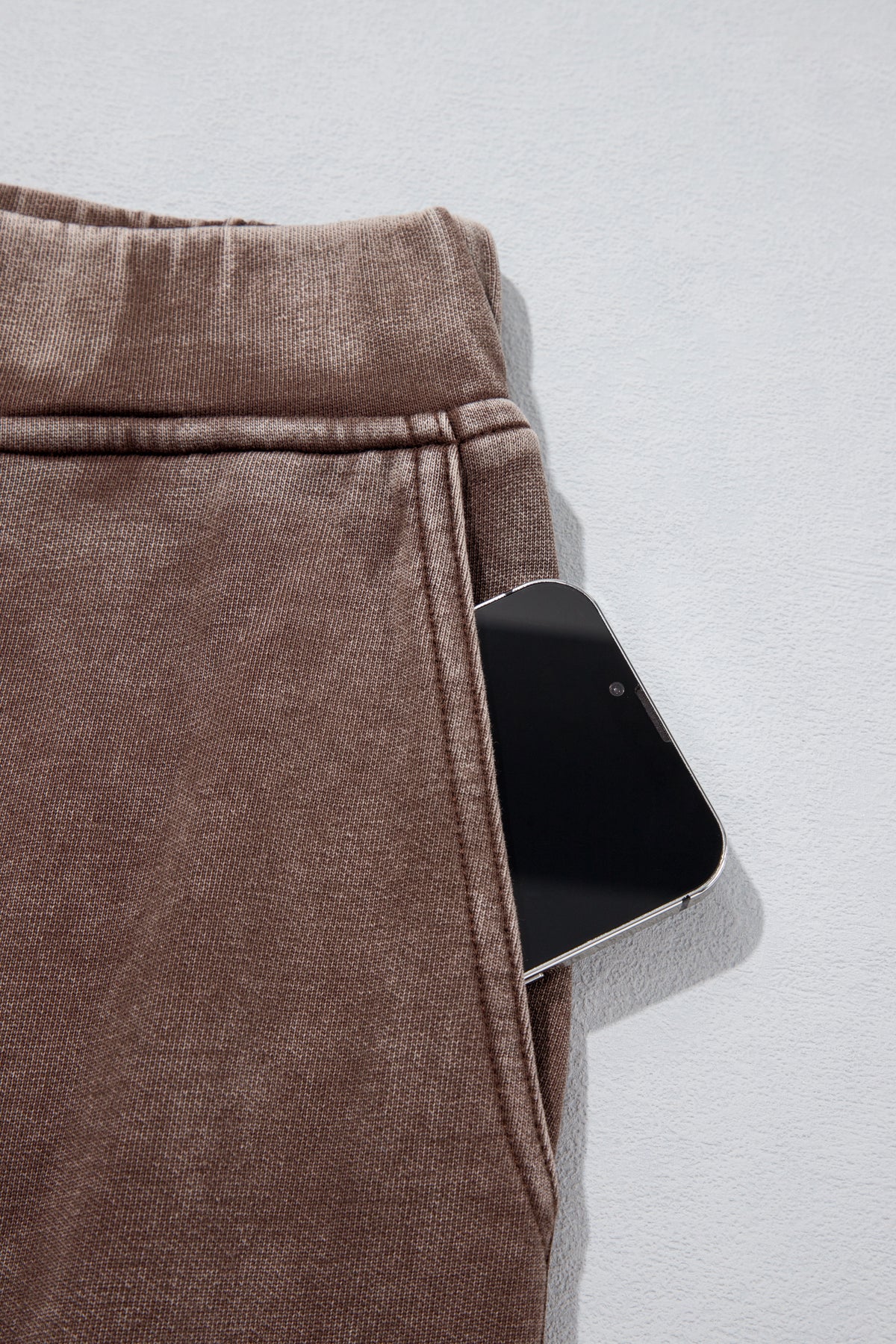 Coffee Mineral Wash Elastic Waist Barrel Pants