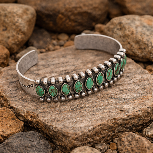Silver Metal Green Turquoise Stone Bangle