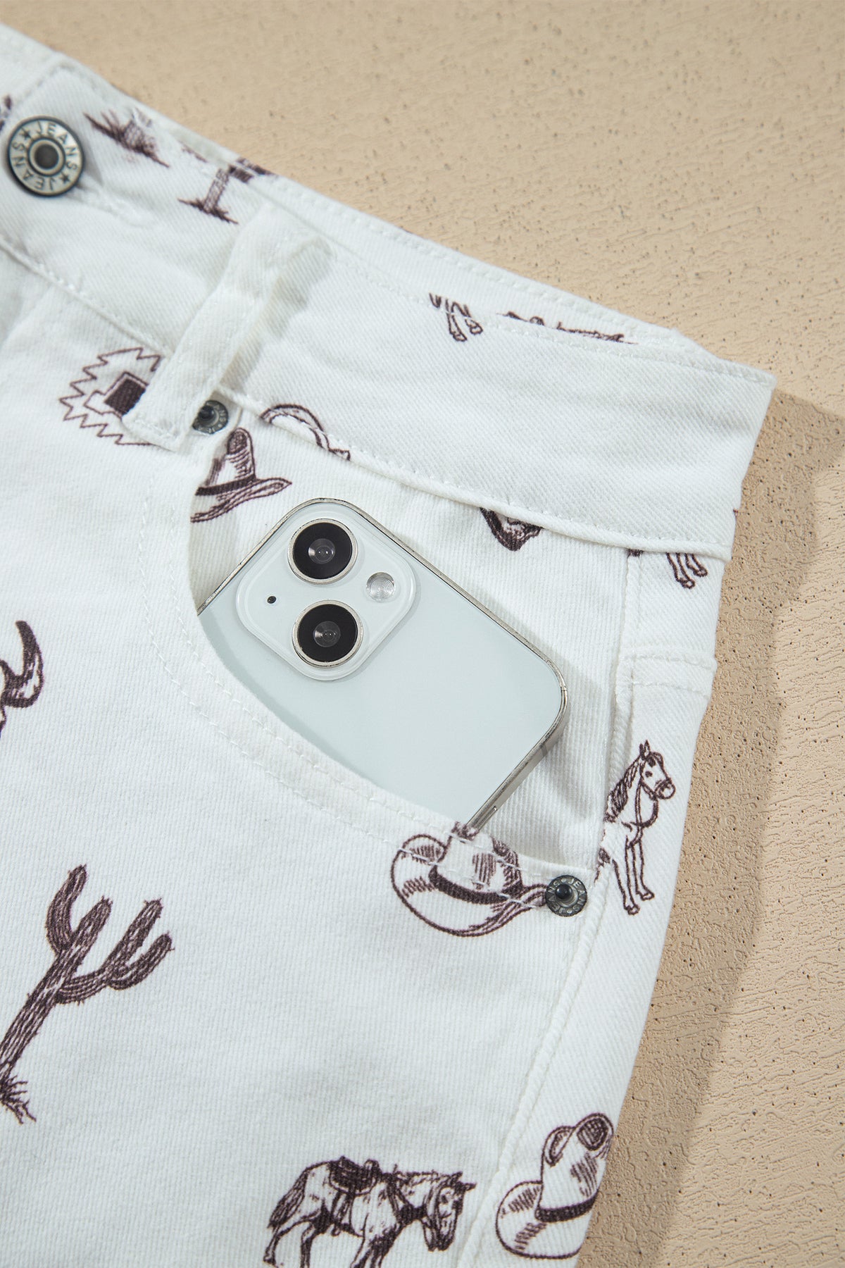 White Western Cactus, Horse & Bull Denim Skirt