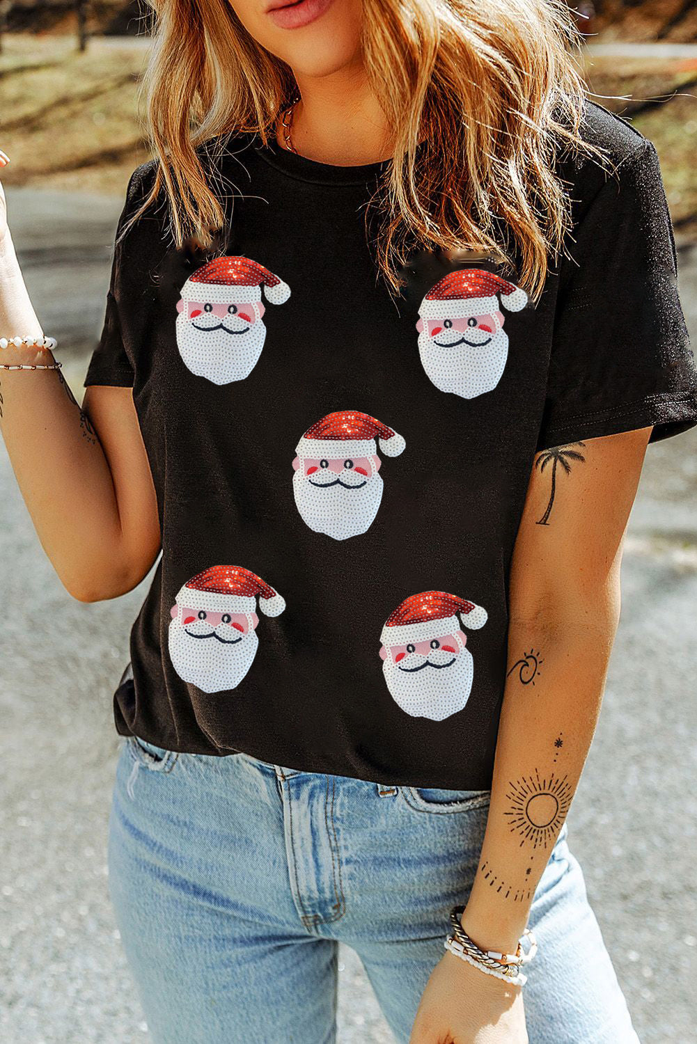 🎄 Shiny Santa Christmas  Faux Sequin Tee
