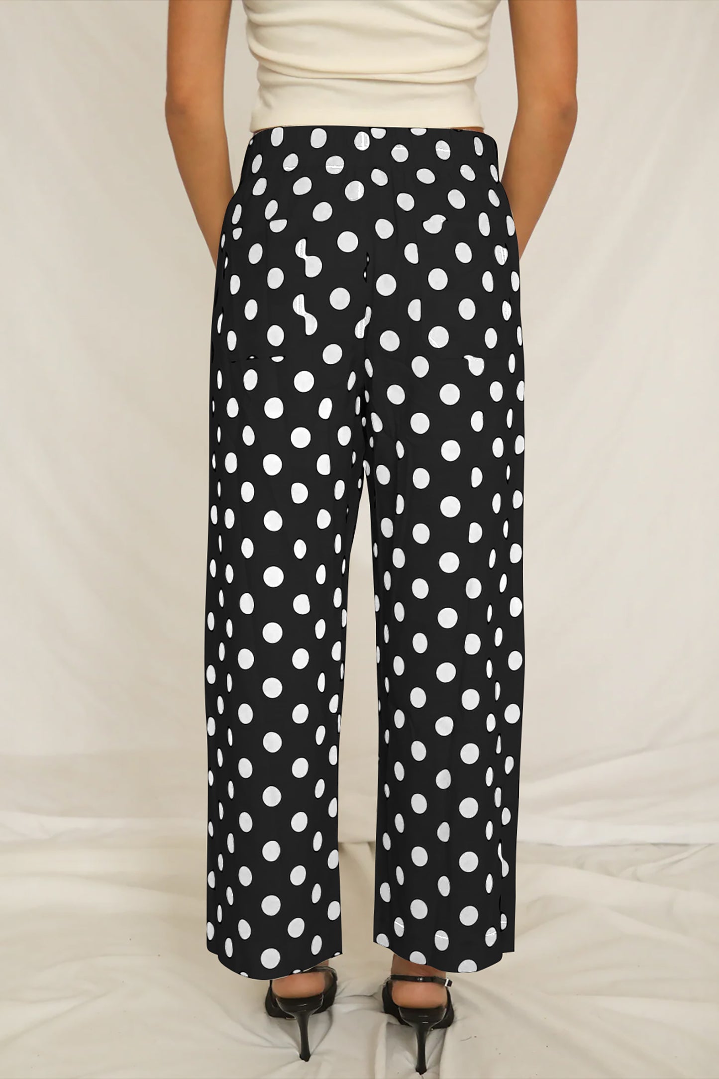 Black Polka Dot Straight Leg Pants Also available in White