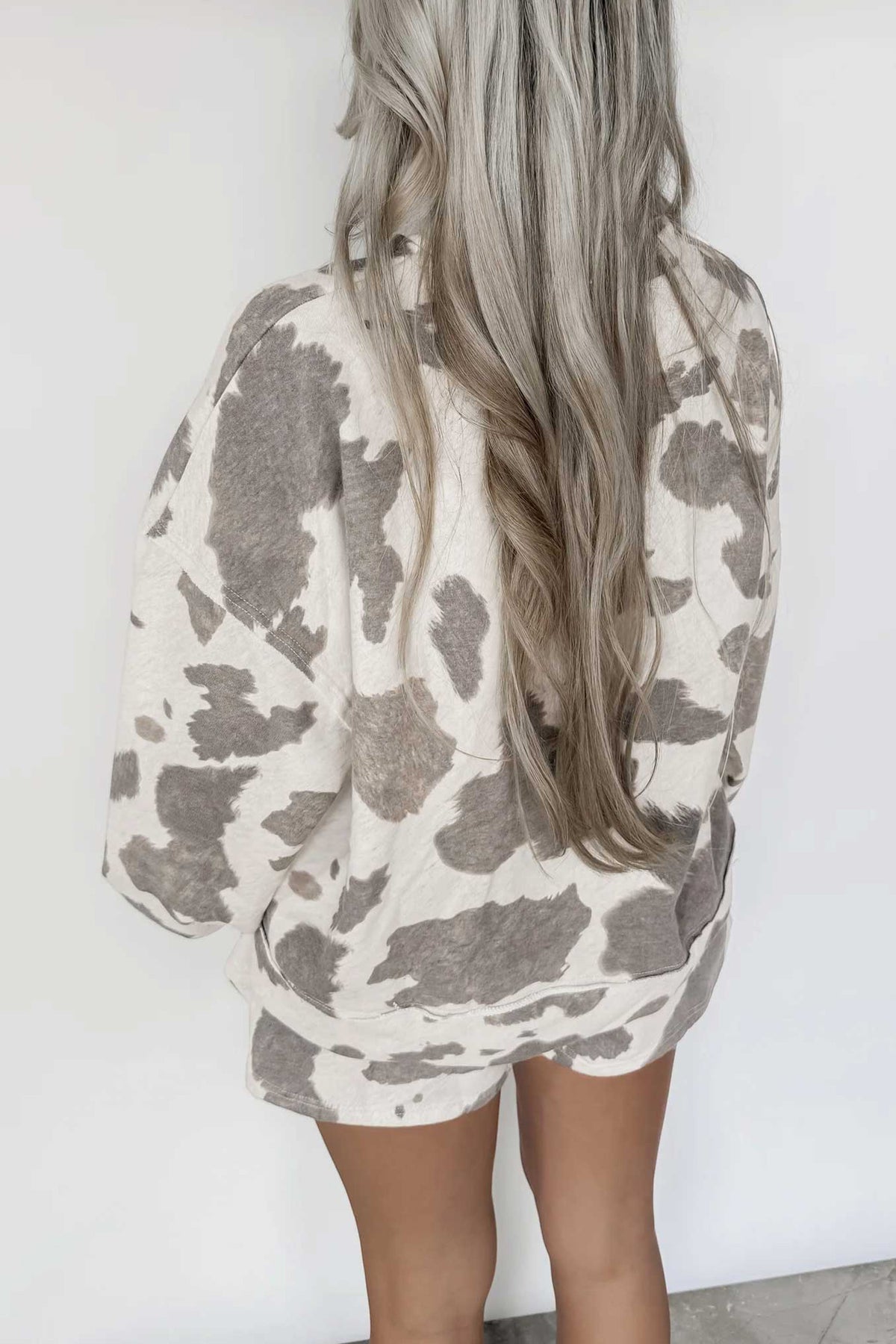 Gray Cow Print Western Raw Hem 2-Piece Shorts Set