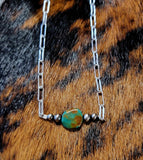 Turquoise & Sterling Plated Paperclip Chain Necklace