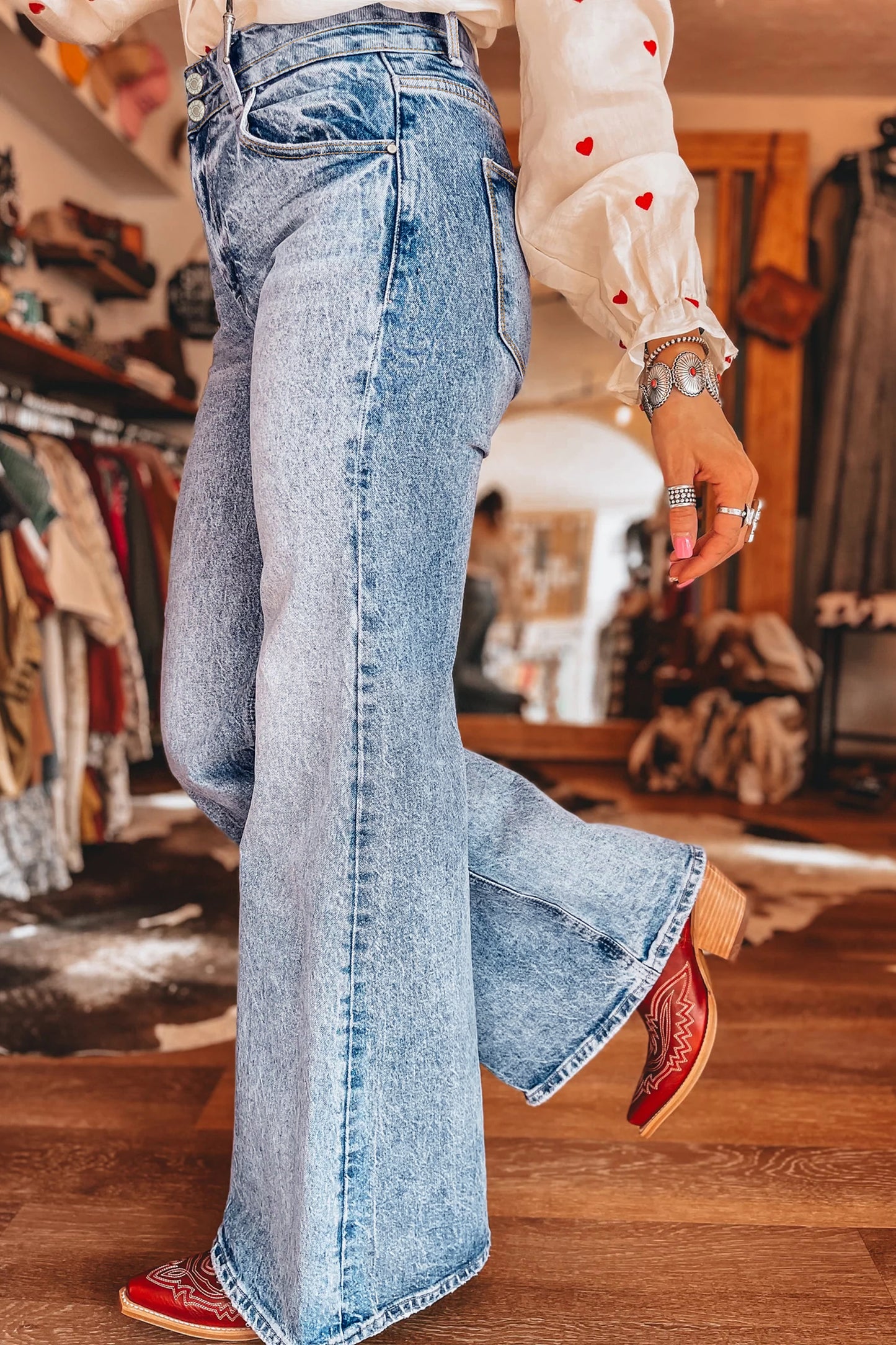 Beau Blue Acid Wash High-Rise Flare Jeans