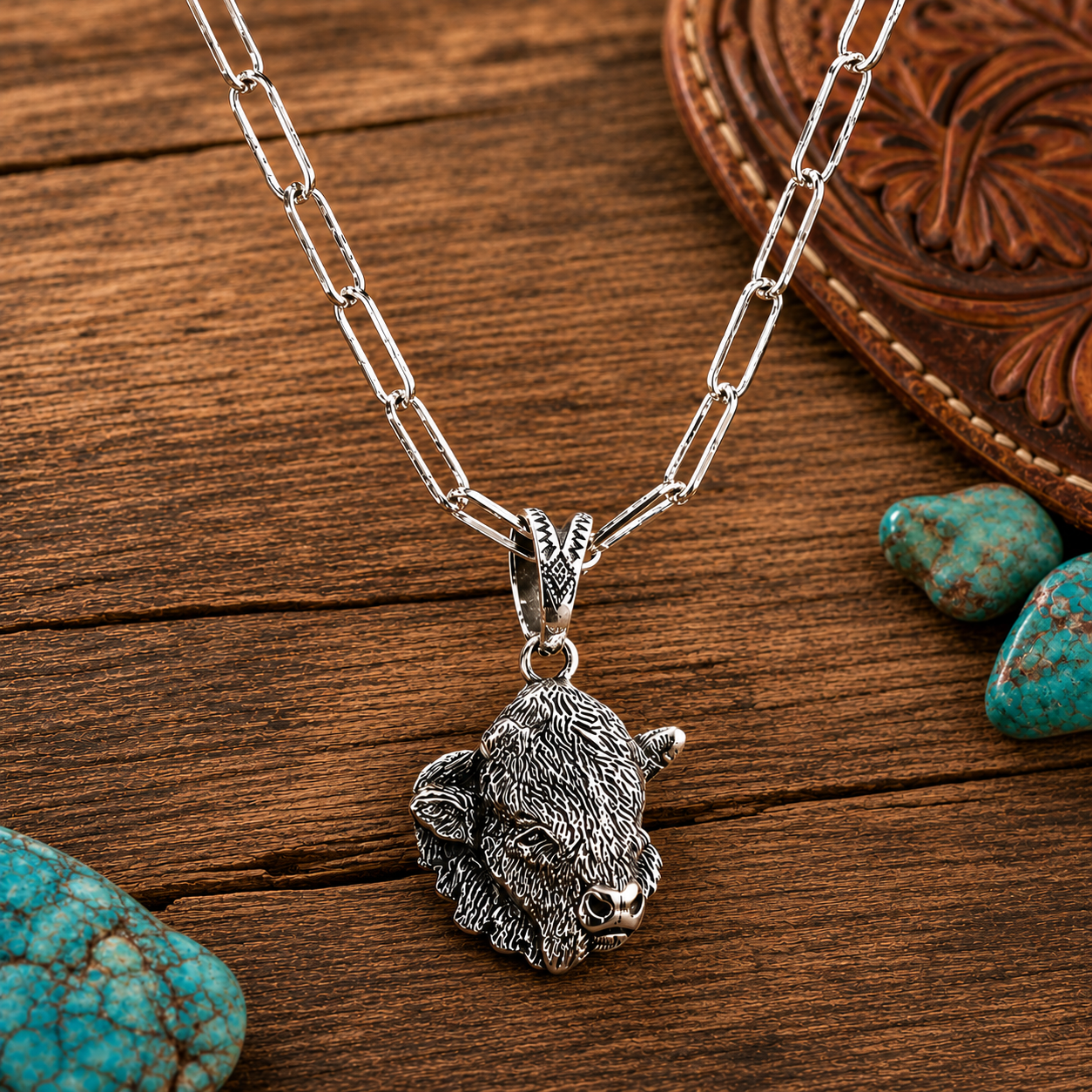 Western Cow Head Pendant Necklace