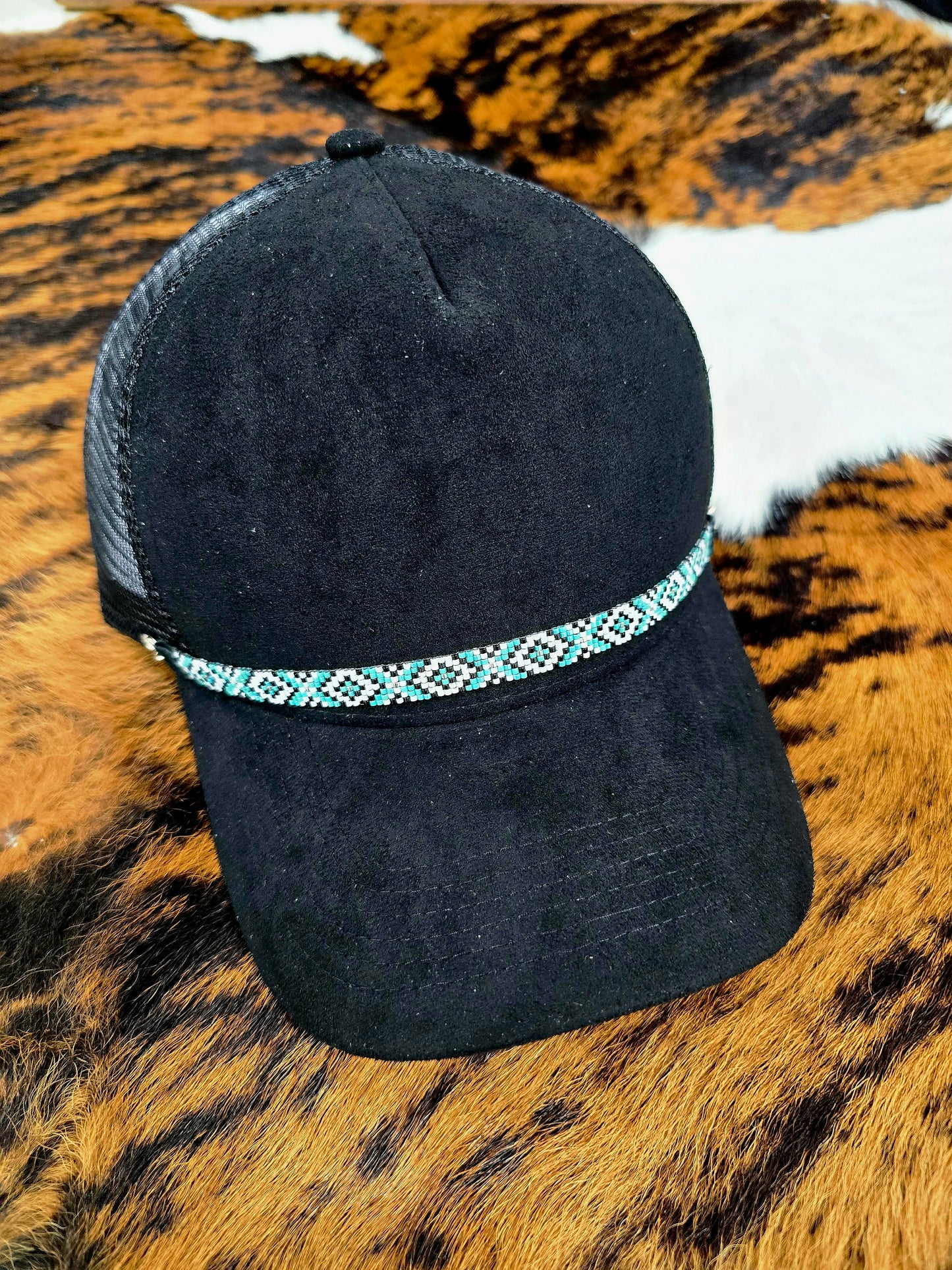 Faux Suede Ball Cap with Removable Hand-Beaded Hat Chain 🤠✨