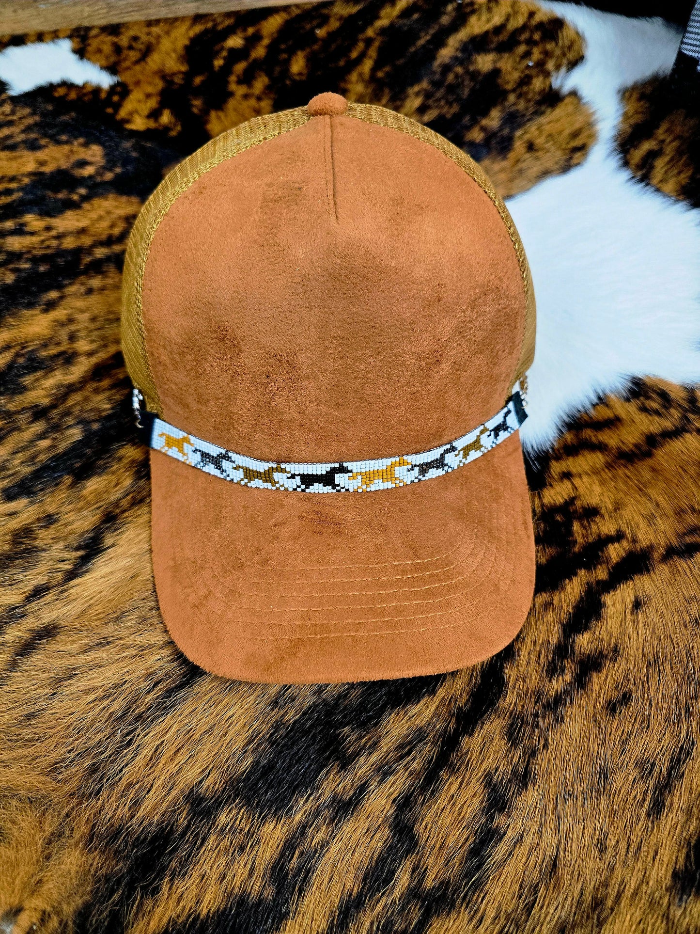 Faux Suede Ball Cap with Removable Hand-Beaded Hat Chain 🤠✨
