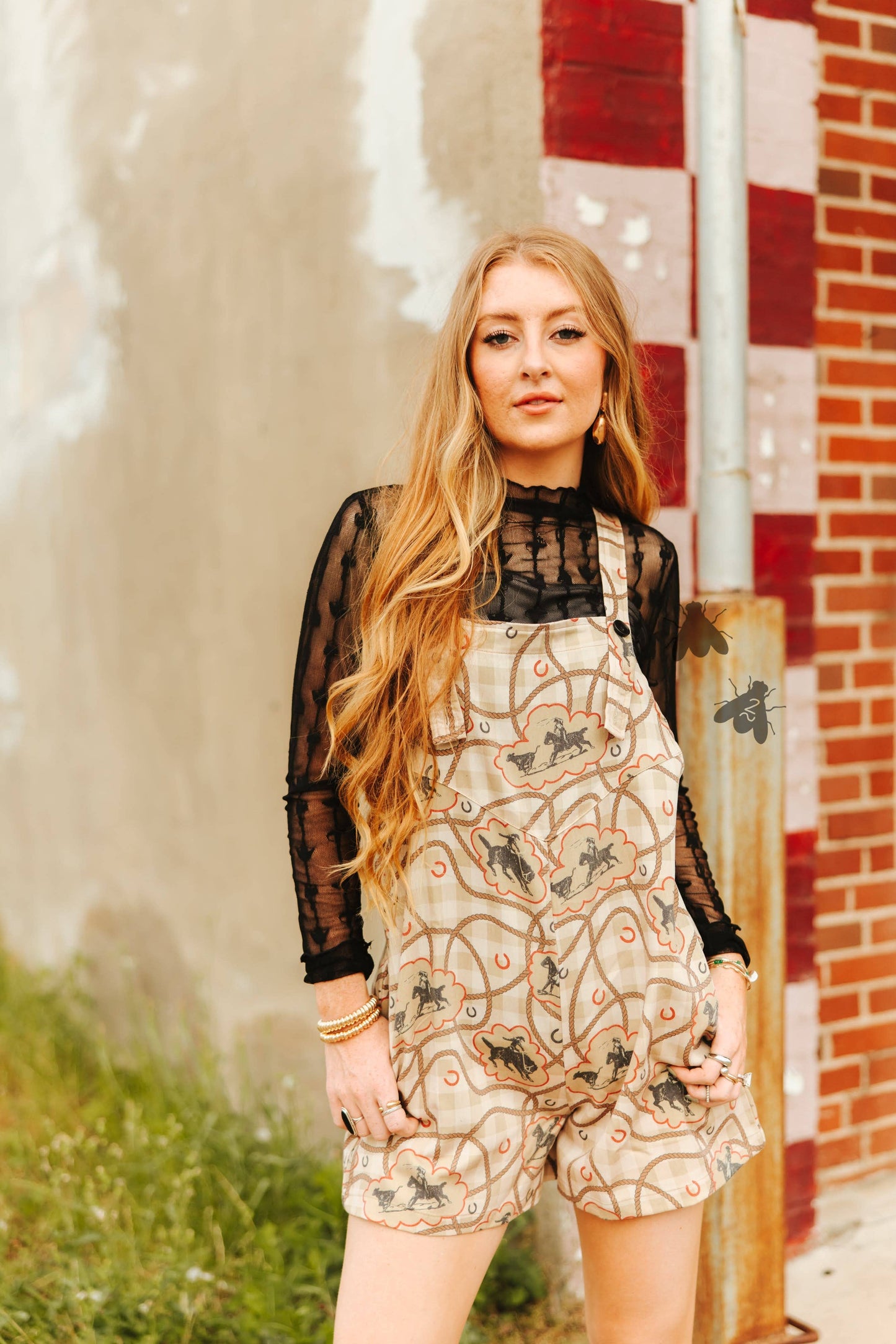 Western Print Adjustable Strap Romper
