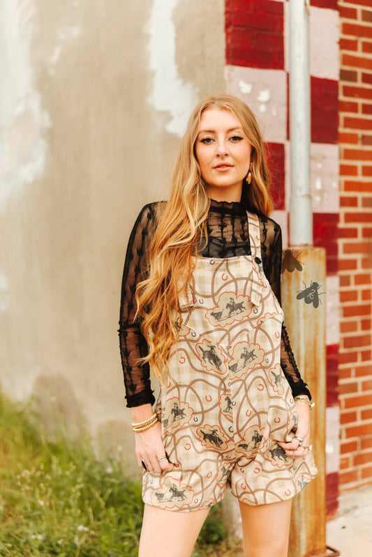 Western Print Adjustable Strap Romper