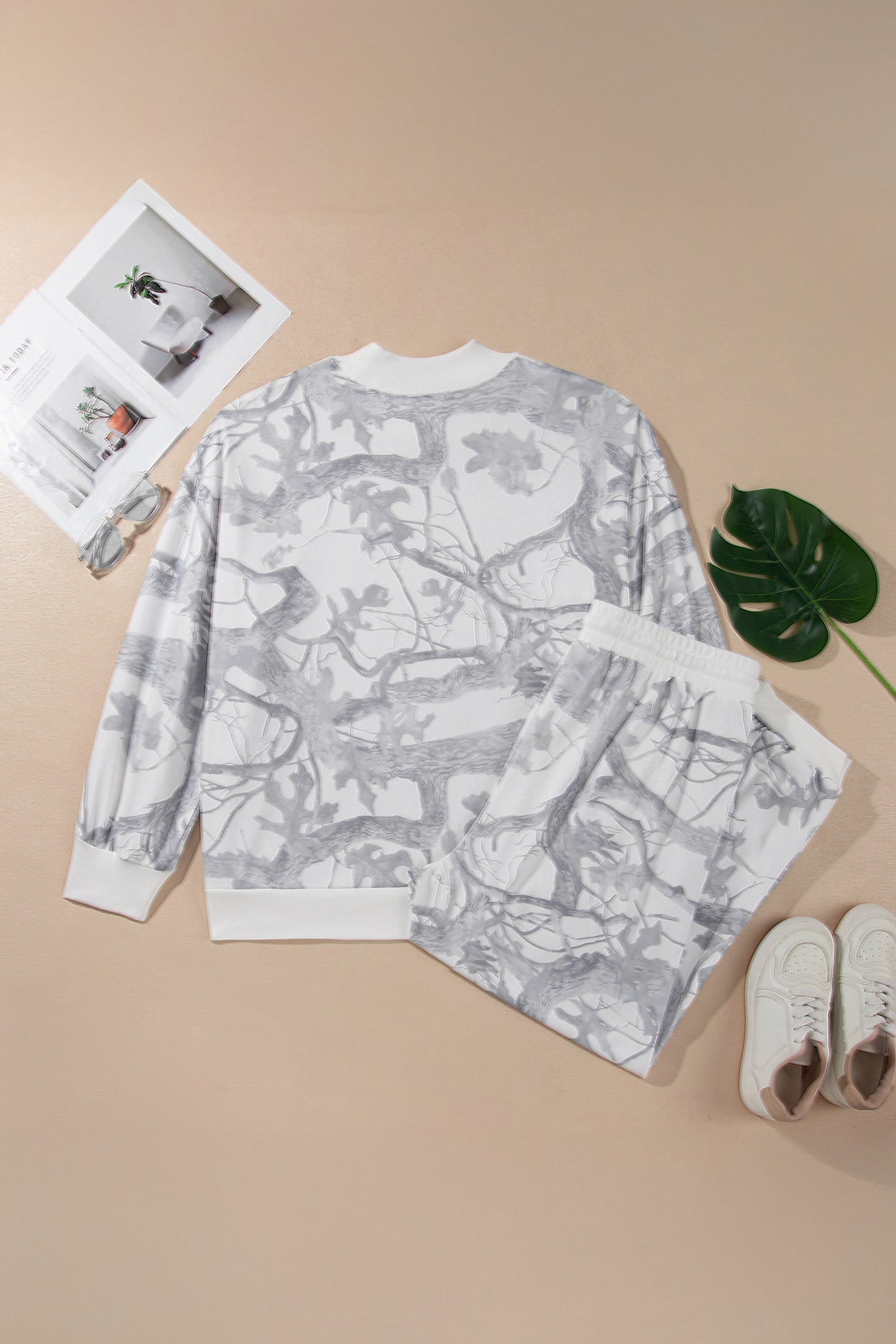 Camouflage Mock Neck Pullover & Pants Set 1X–4X