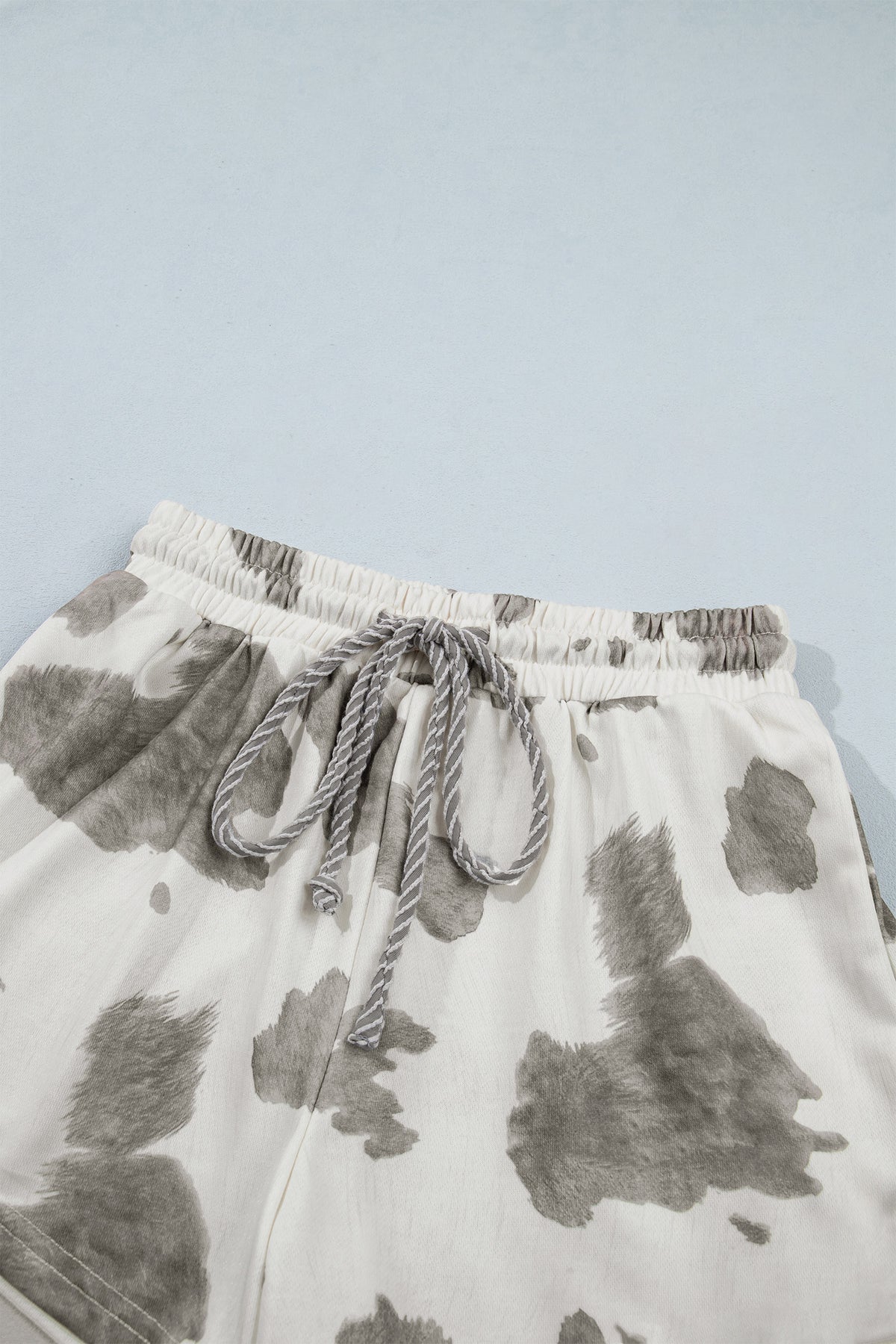 Gray Cow Print Western Raw Hem 2-Piece Shorts Set