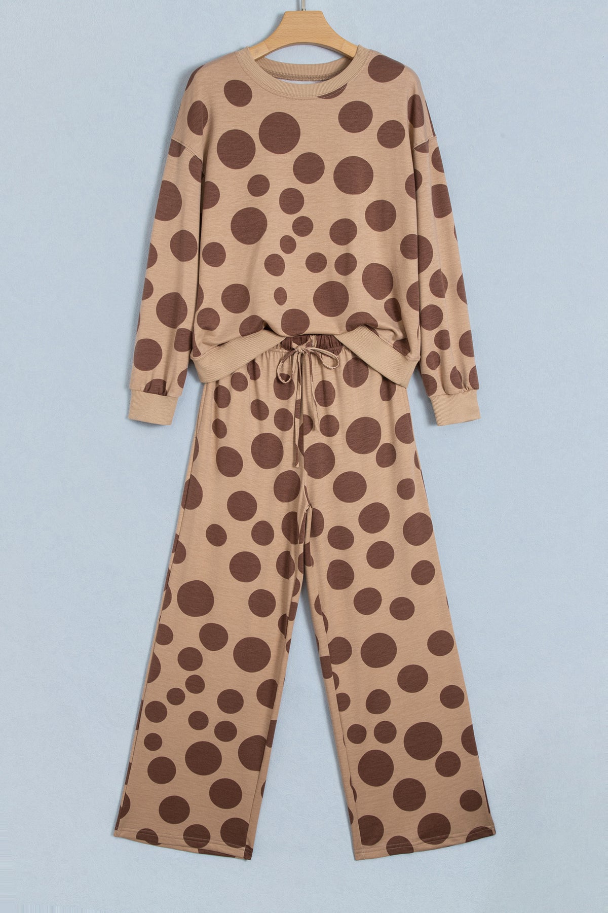 Polka Dot Long Sleeve Top & Drawstring Pants Set