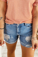 Lina Distressed Ripped Rolled Hem Denim Shorts