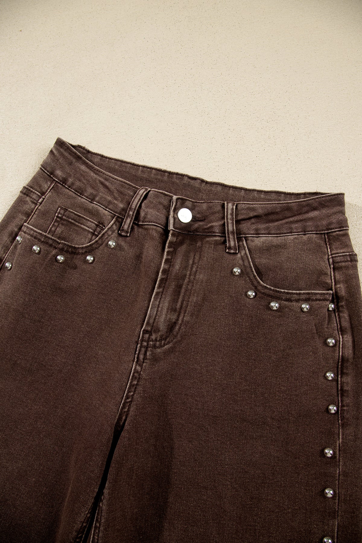 Navy Blue Studded Detail Straight Leg Casual Loose Jeans