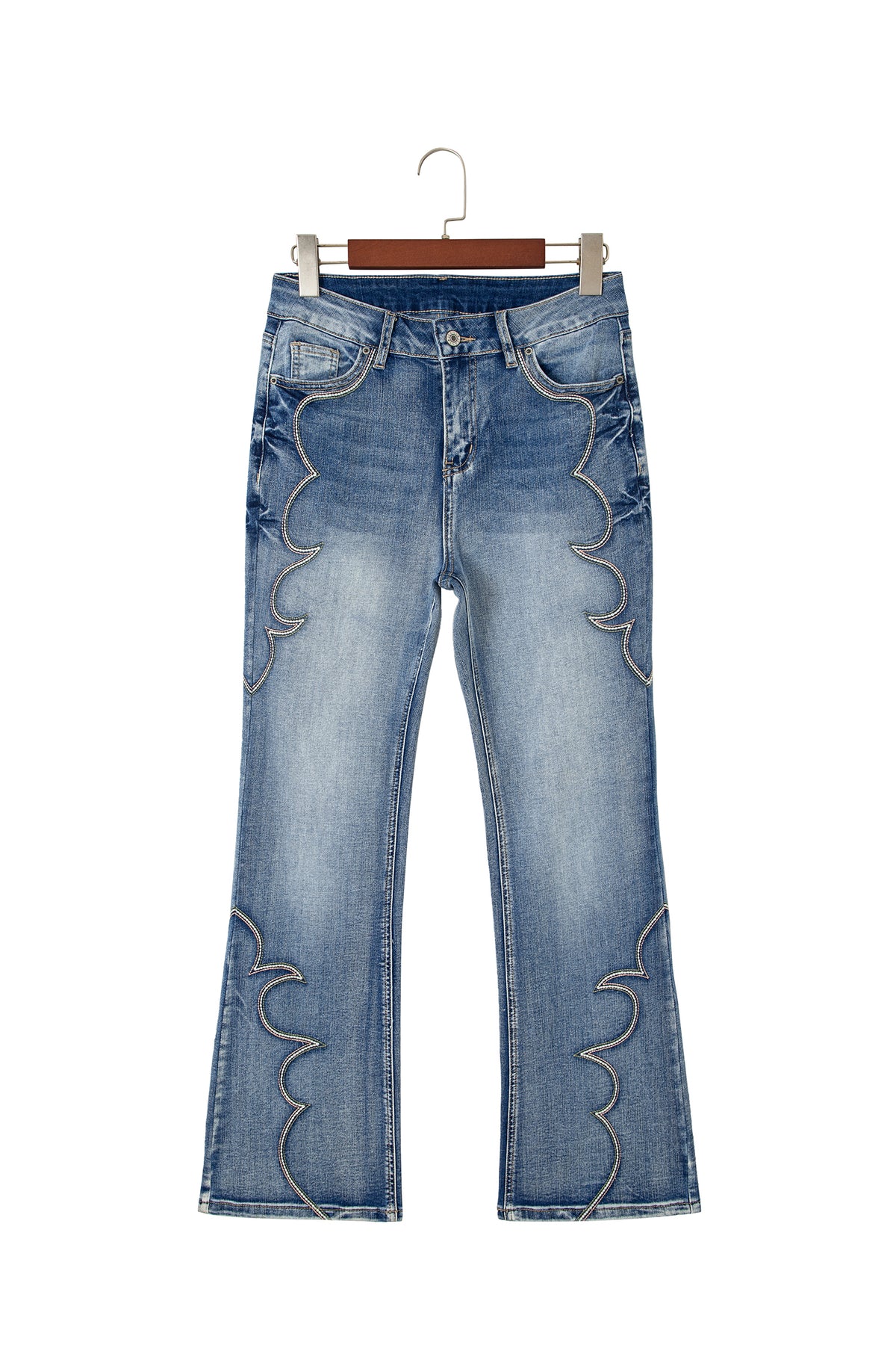 Blue Western Embroidered Flare Jeans