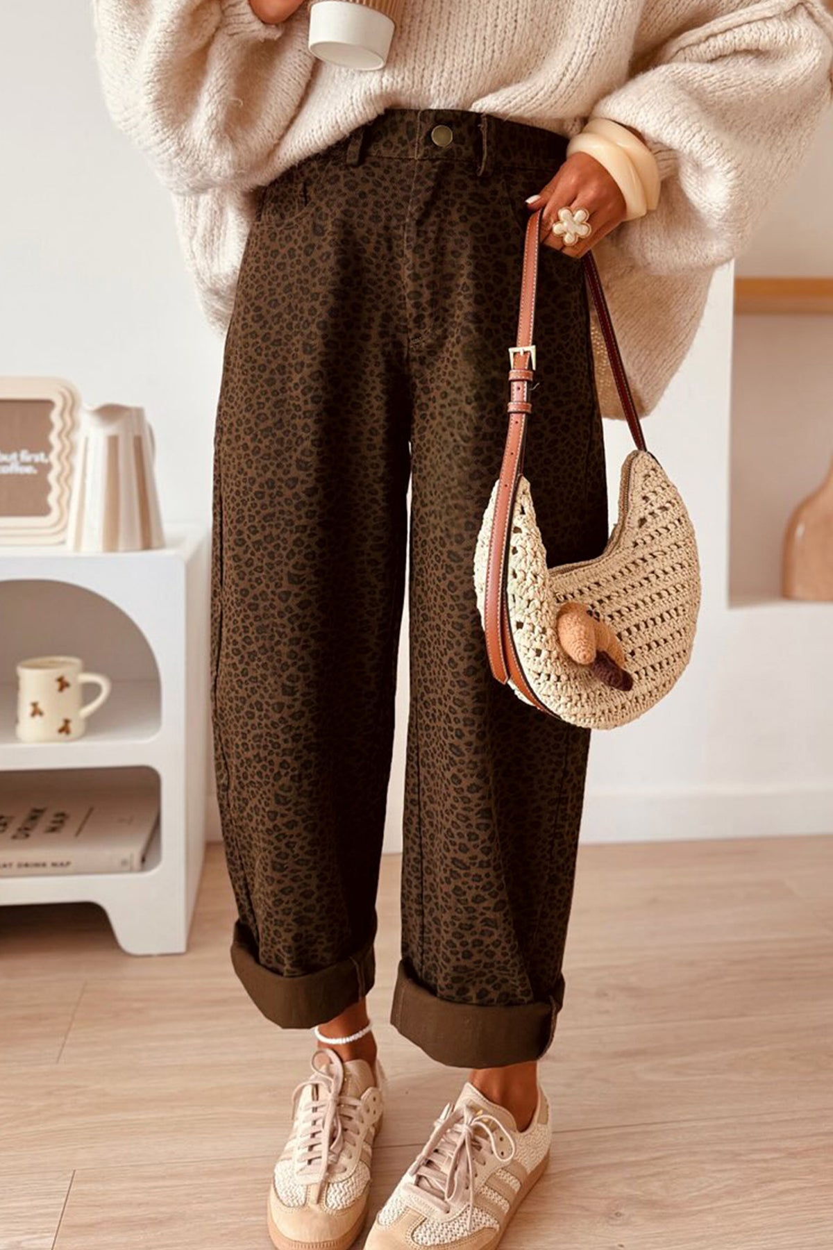 Brown Leopard Print Full-Length Jeans | Sizes 4–16