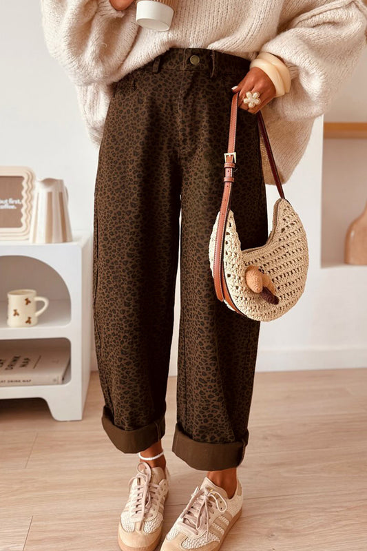 Brown Leopard Print Full-Length Jeans | Sizes 4–16