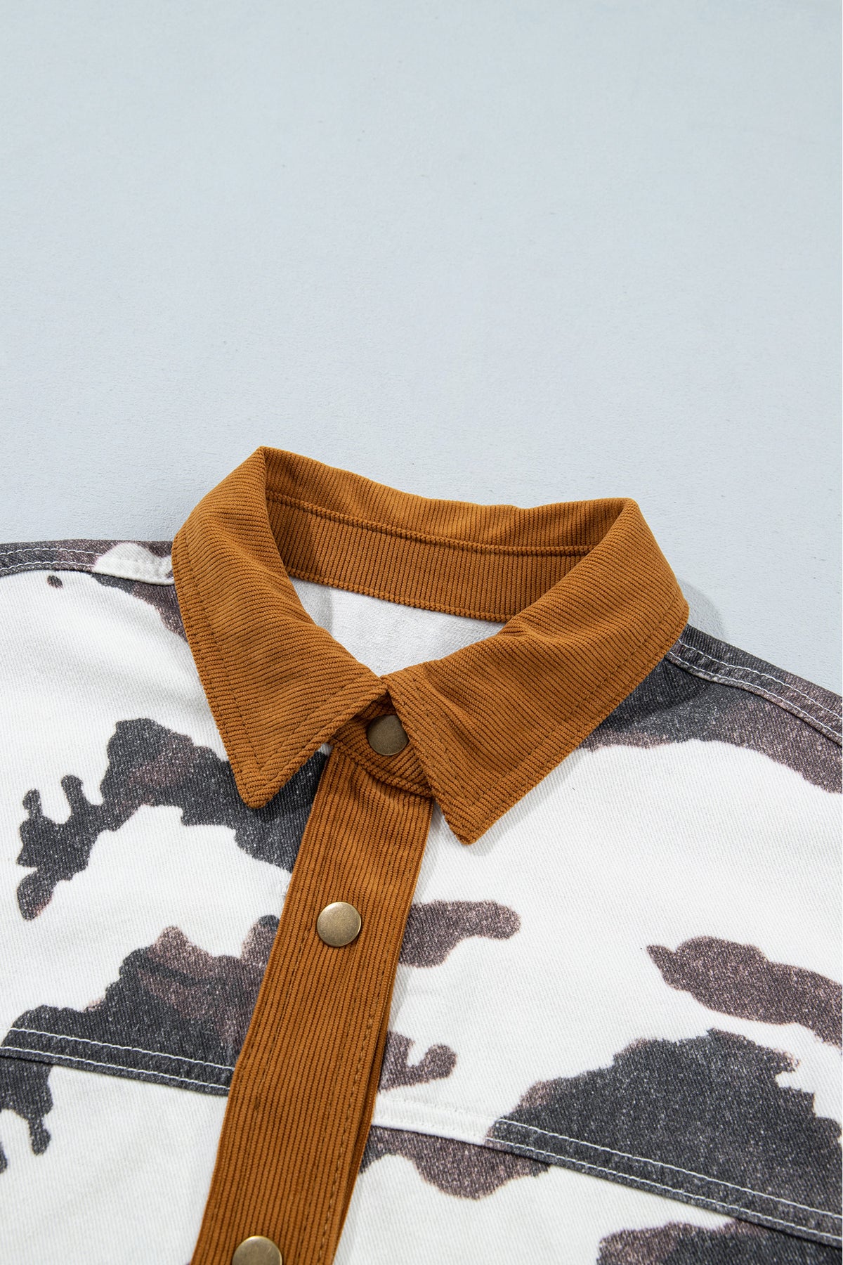 Western Cow Print Corduroy-Trim Denim Jacket