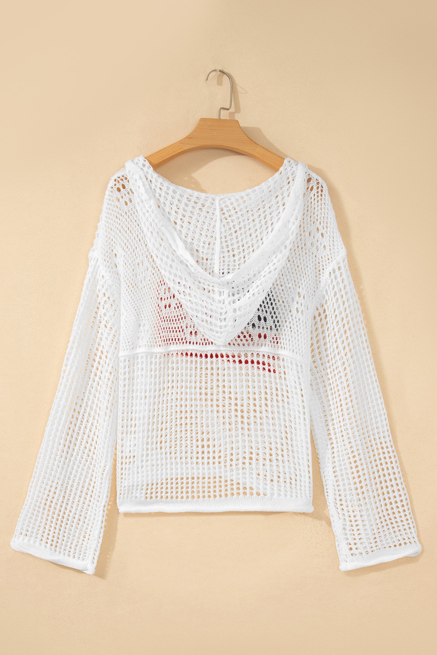 White Hollow Out Crochet Knit American Flag Patched Sweater Hoodie