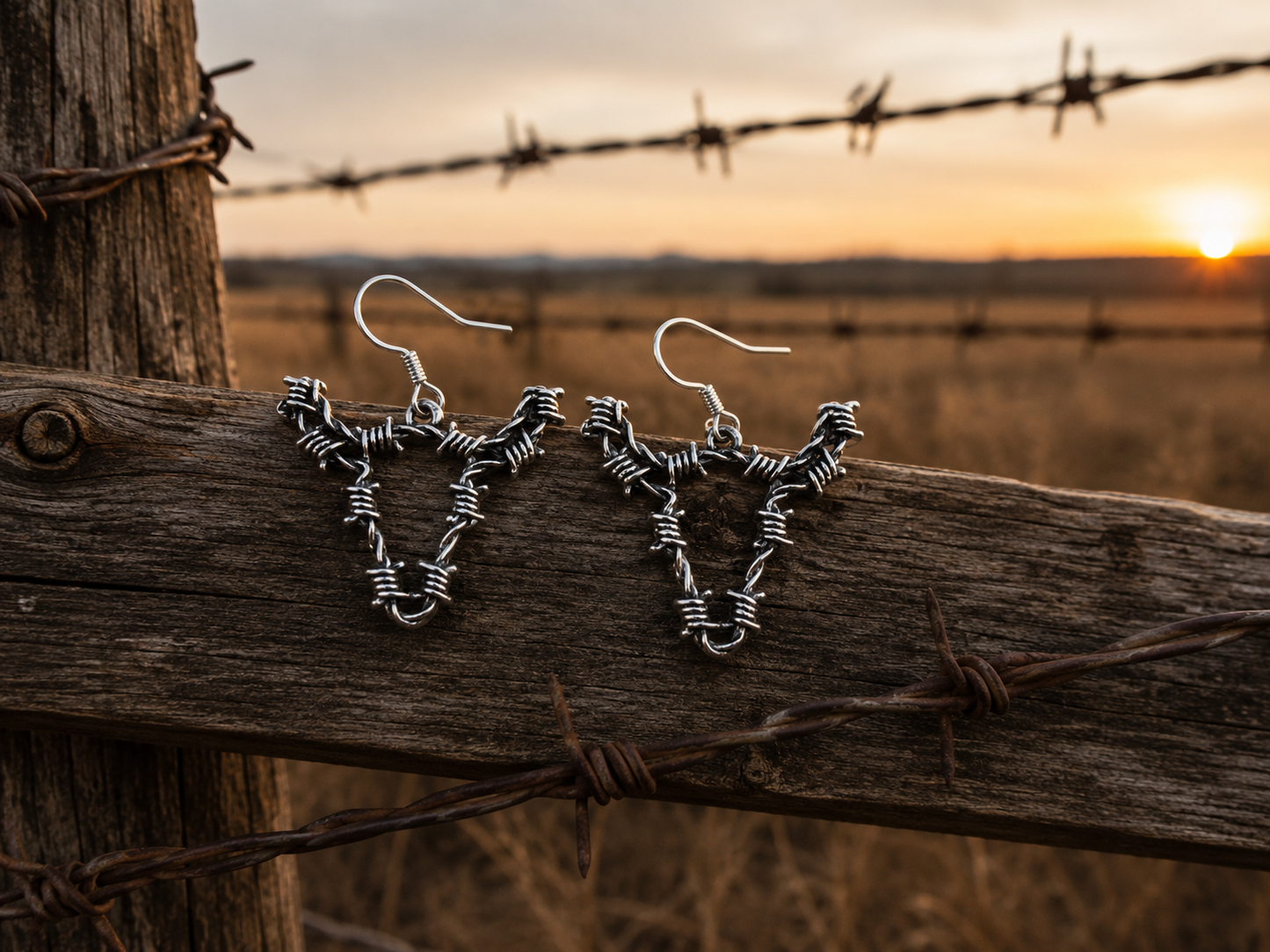 Western Barbed Wire Steerhead Dangle Earring