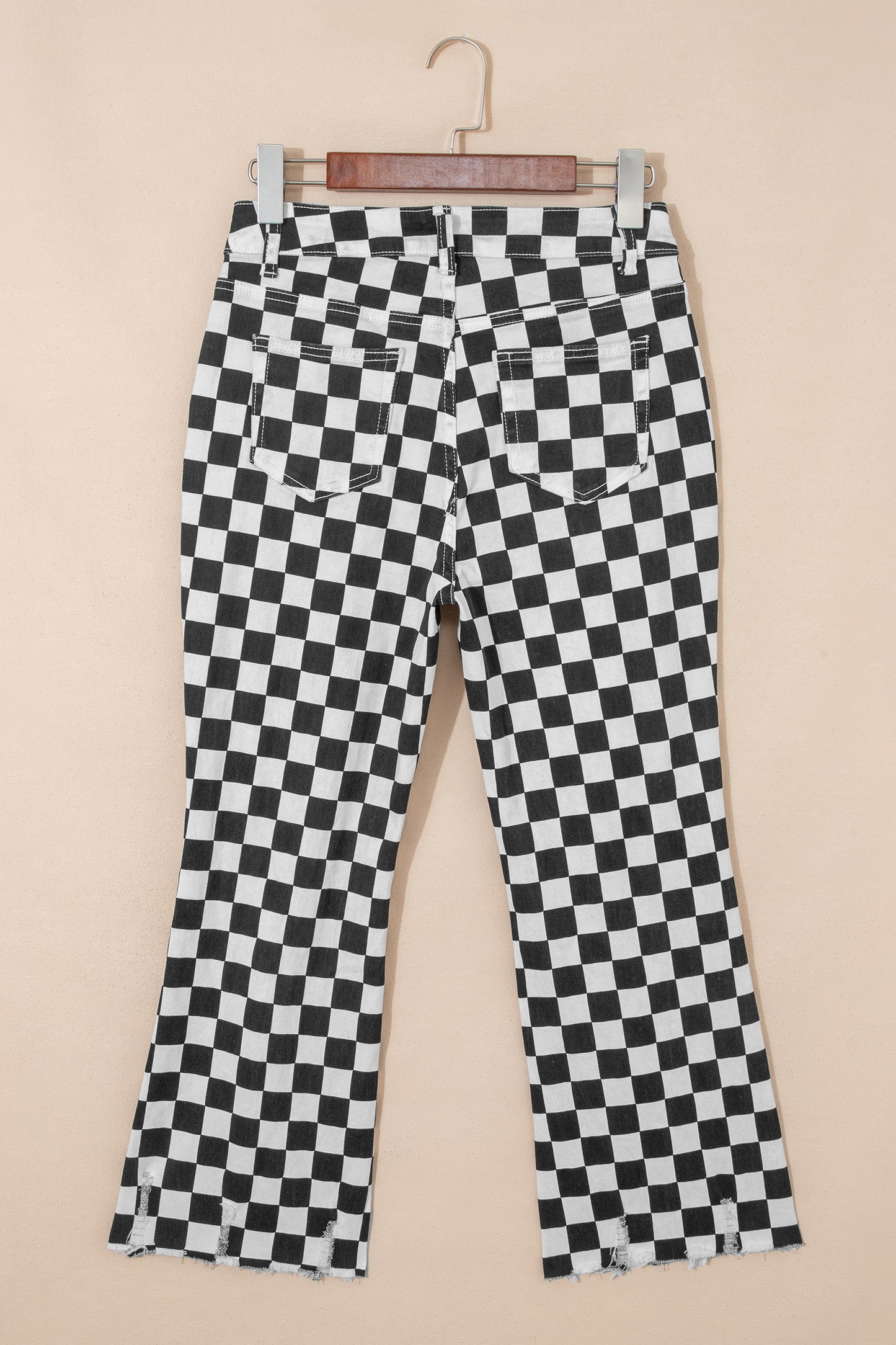 Black Checkerboard Distressed Cropped Jeans