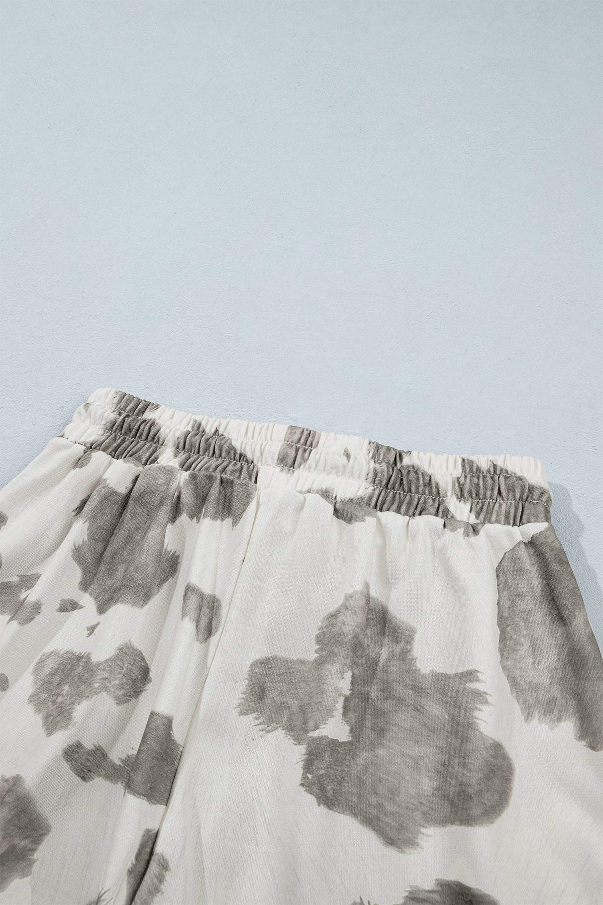 Gray Cow Print Western Raw Hem 2-Piece Shorts Set