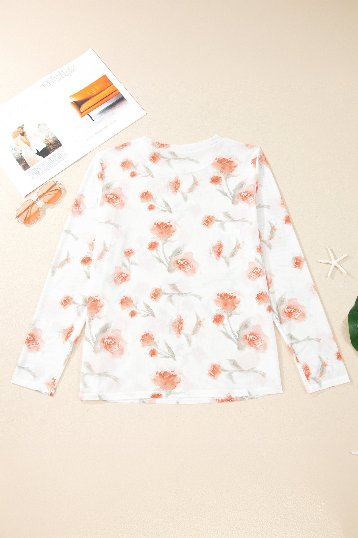 Red Floral Print Sheer Mesh Long Sleeve Layering Top 1X–4X