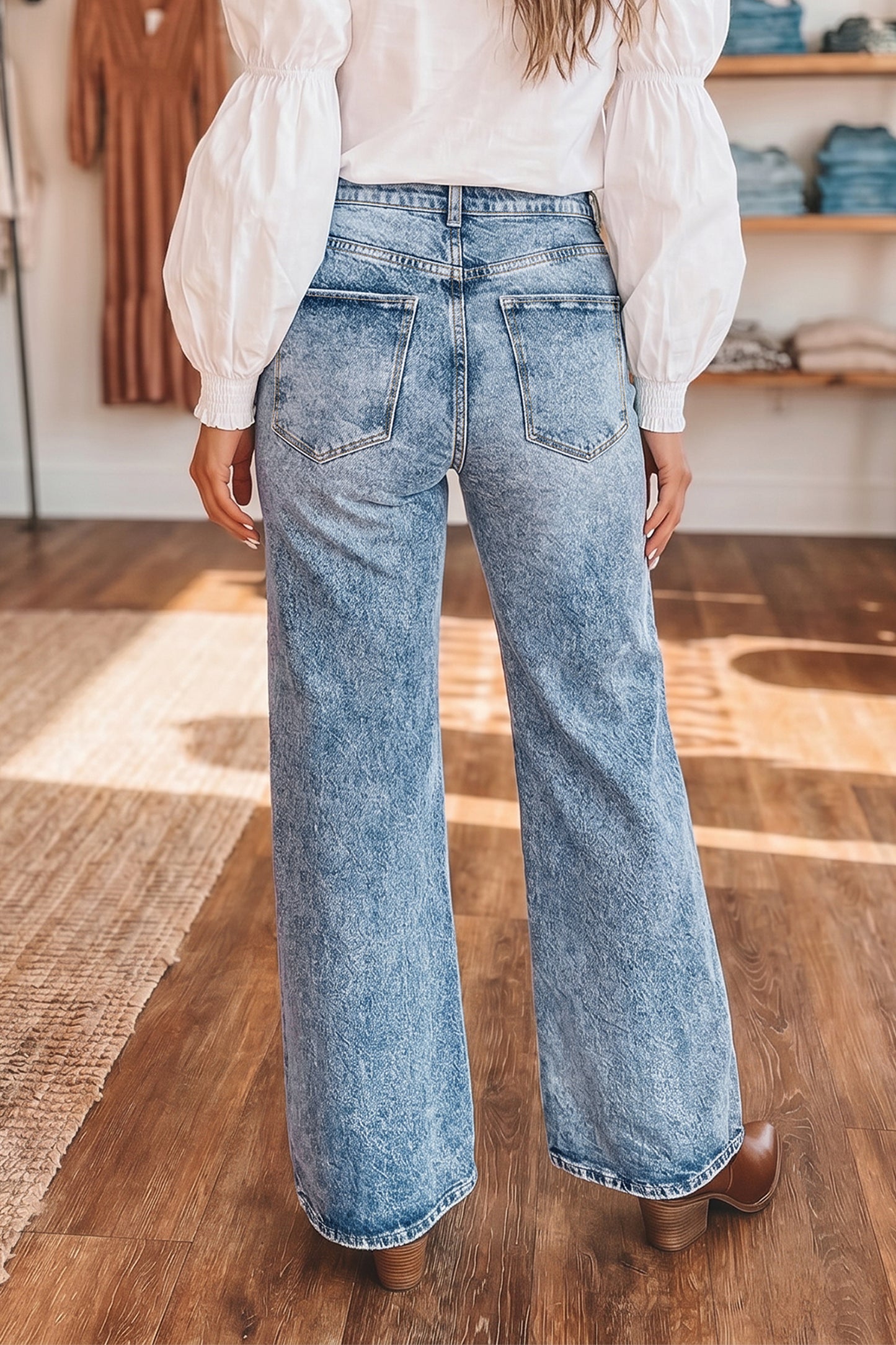 Beau Blue Acid Wash High-Rise Flare Jeans