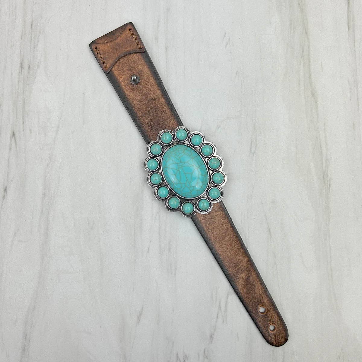 Brown Leather Bracelet with Large  Concho 💙