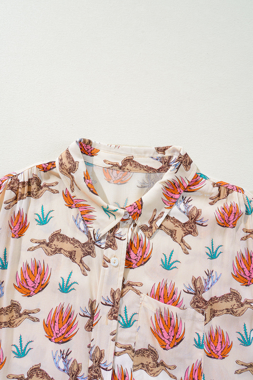Khaki Plus Size Western Print Button-Up Shirt 🤍🌵
