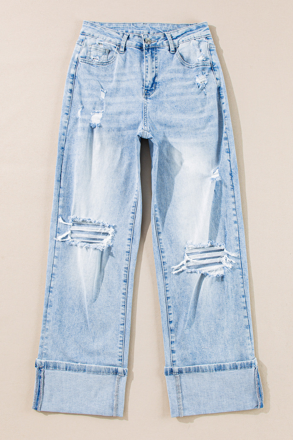 👖 Beau Blue Light Wash Distressed Straight Jeans