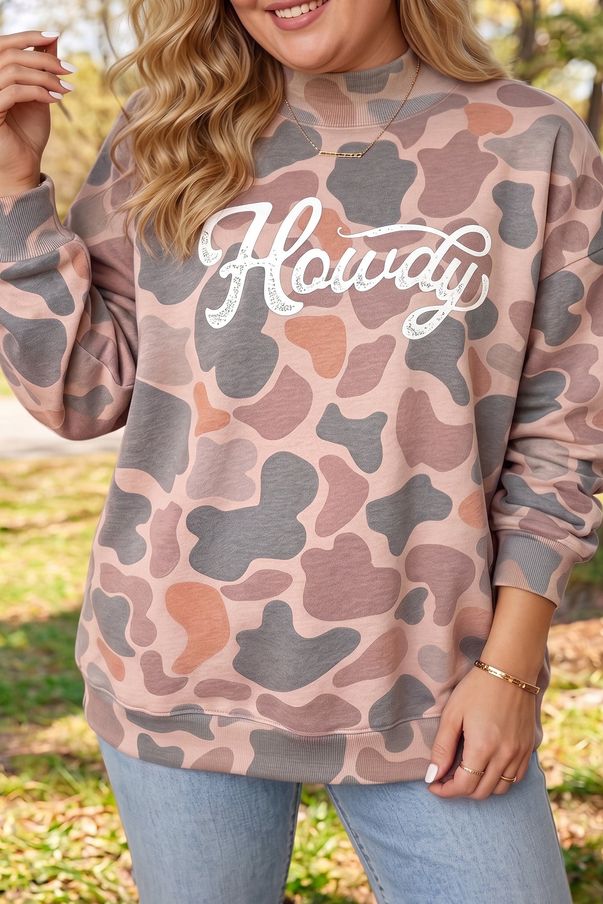 Khaki Camo Howdy Western Graphic Crewneck