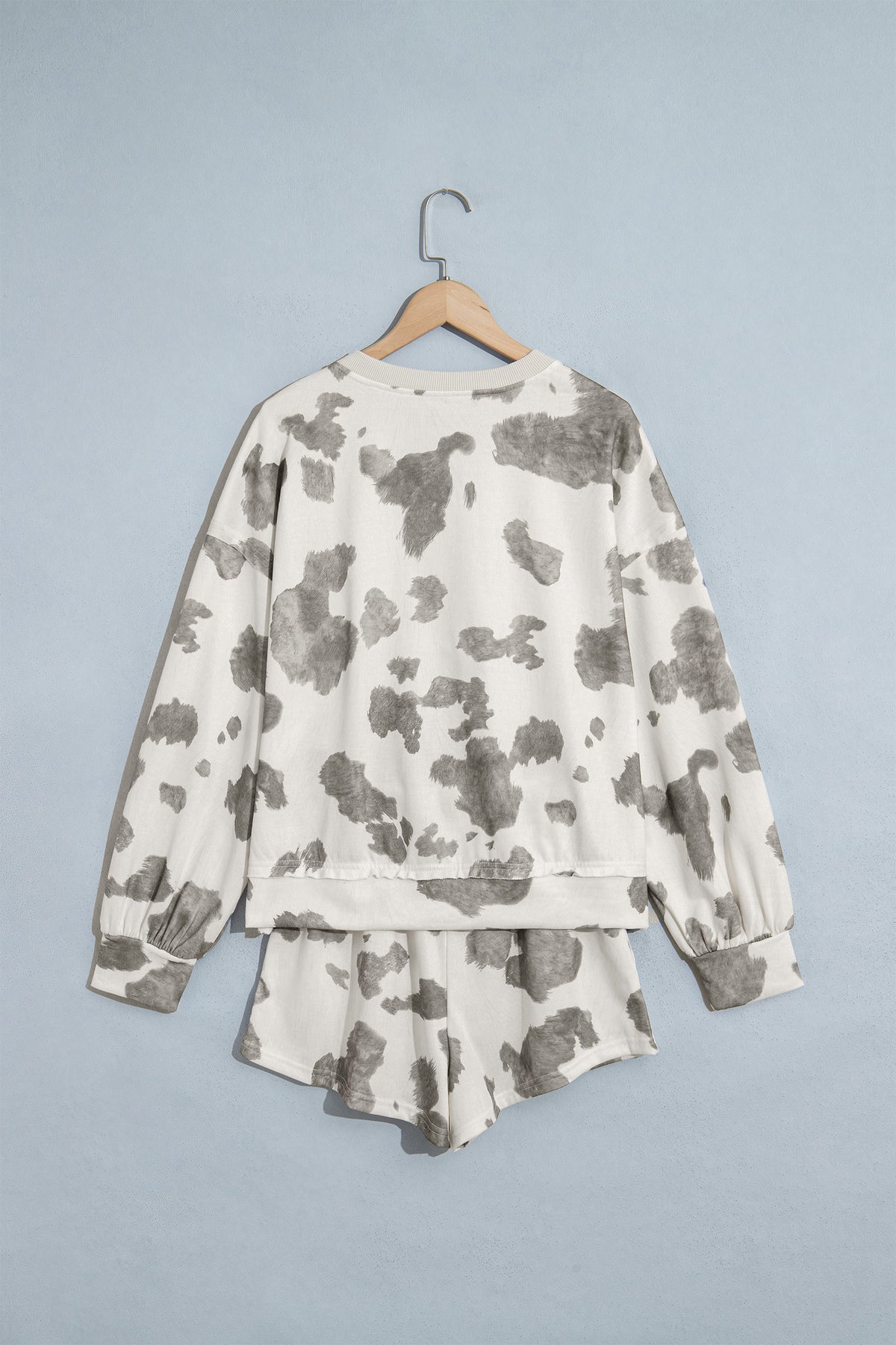 Gray Cow Print Western Raw Hem 2-Piece Shorts Set