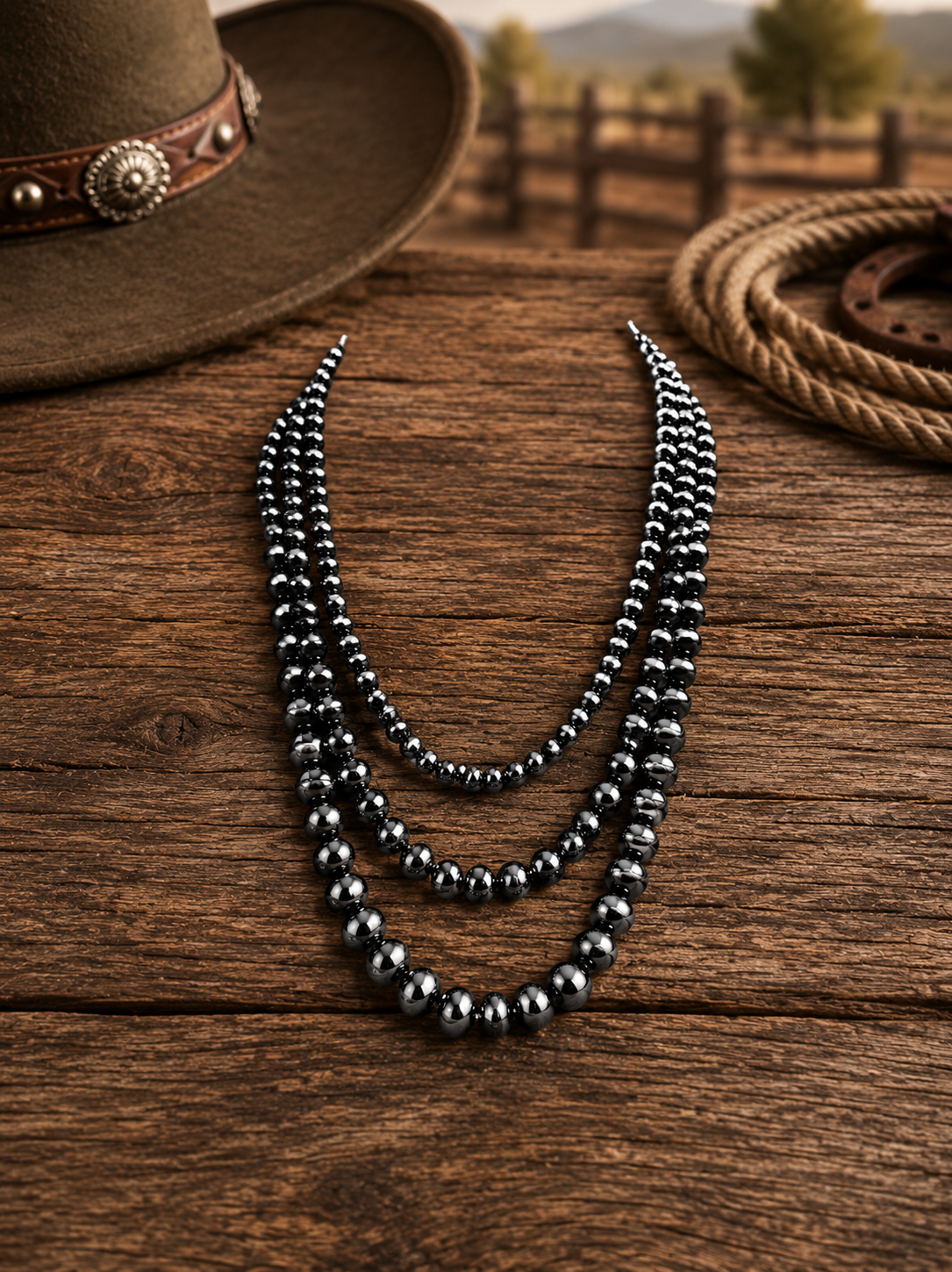 Western Navajo Pearl 3 Strands Necklace