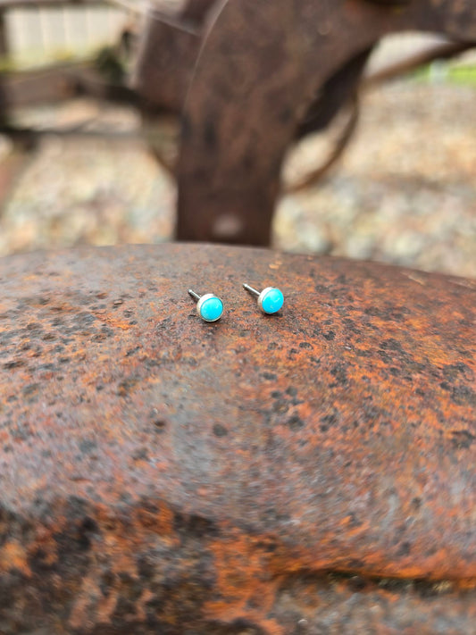 3mm Genuine Turquoise &amp; Sterling Silver Stud Earrings