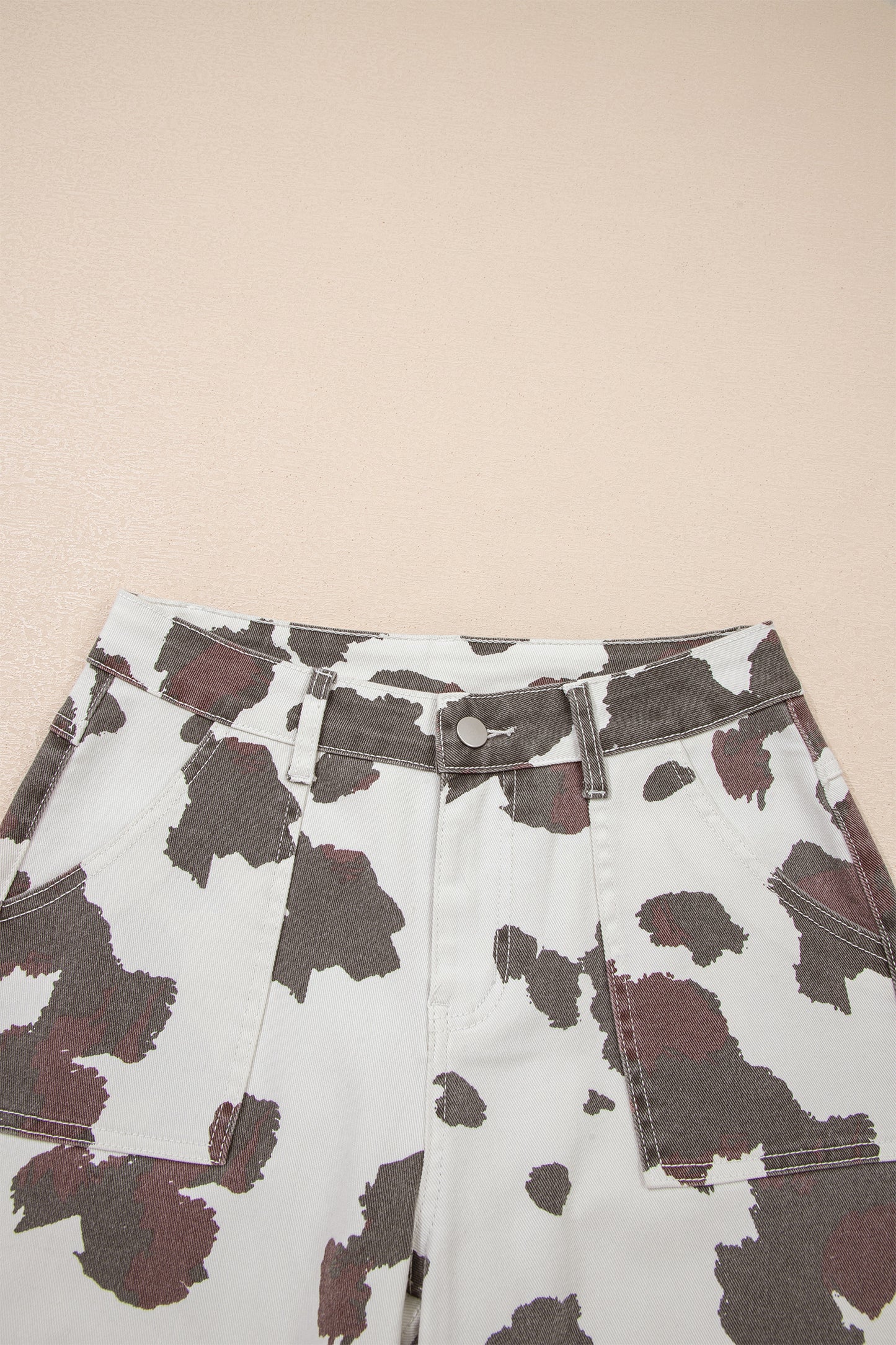 Brown Cow Print Multi Pocket Jeans