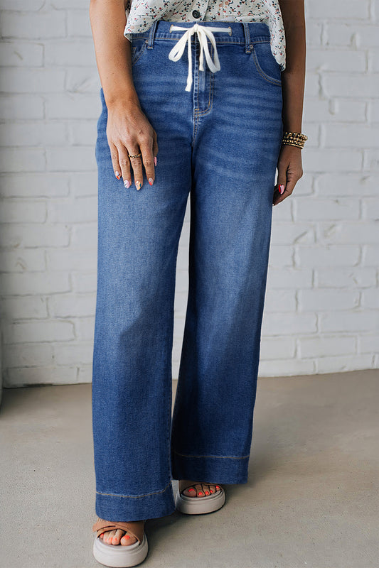 Dark Blue Acid Wash Lace-Up Jeans