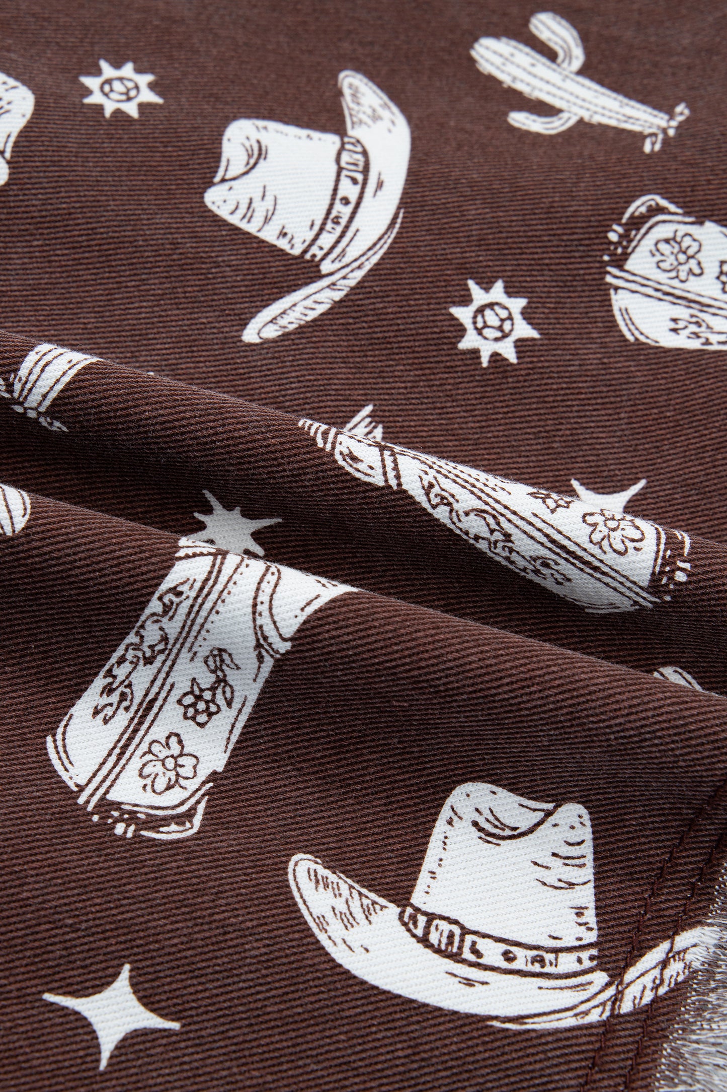 Brown Cowgirl Print Raw Edge Denim Dress