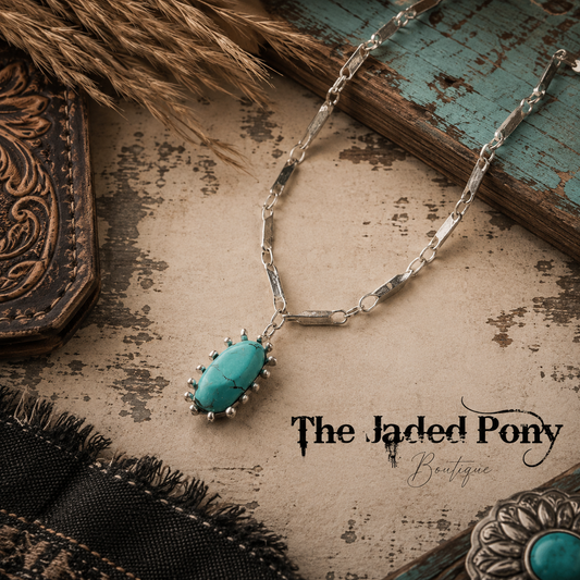 Turquoise Pendant Silver Chain Necklace