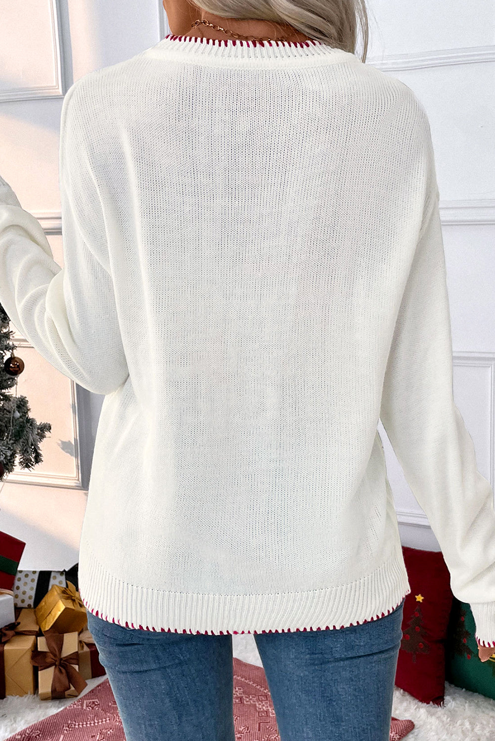 White Bow  Christmas Loose Sweater