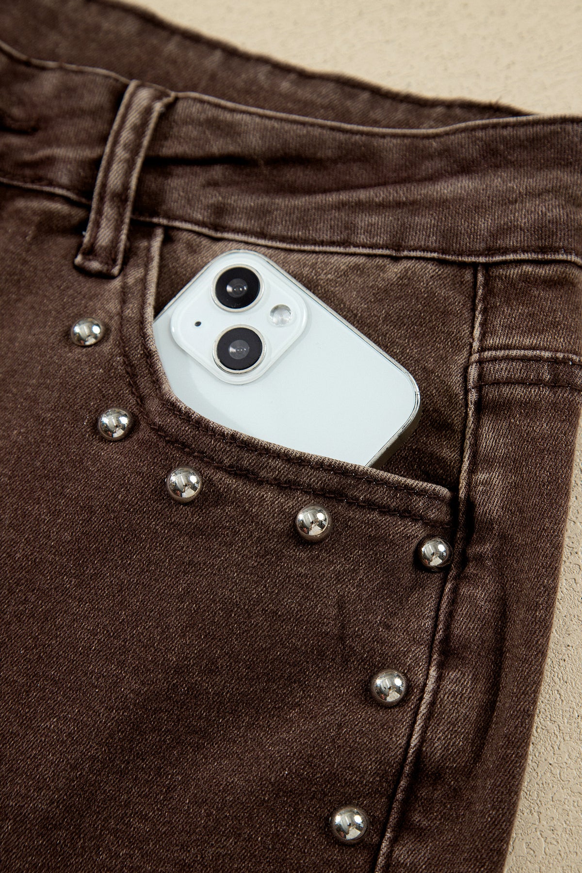 Navy Blue Studded Detail Straight Leg Casual Loose Jeans