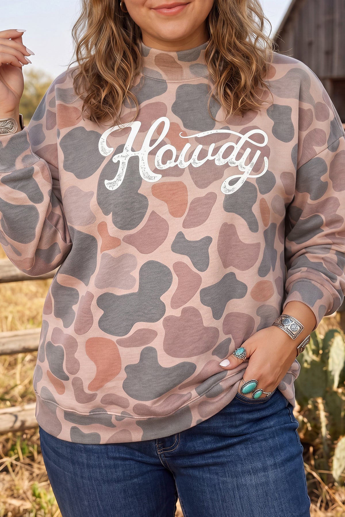 Khaki Camo Howdy Western Graphic Crewneck