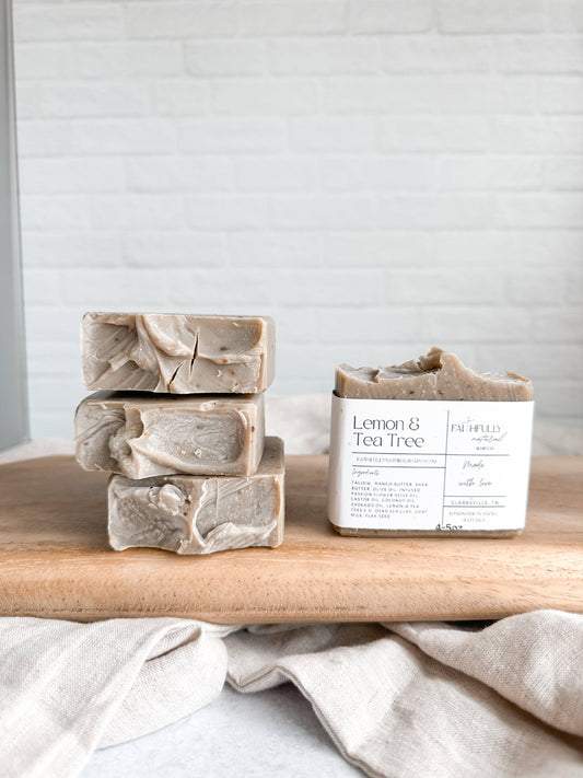 Lemon & Tee Tree Tallow Clay Botanical Bar – Small Batch Natural Soap