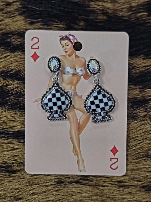 TIPI Cosmic black & White Spade Iridescent Dangle Earrings