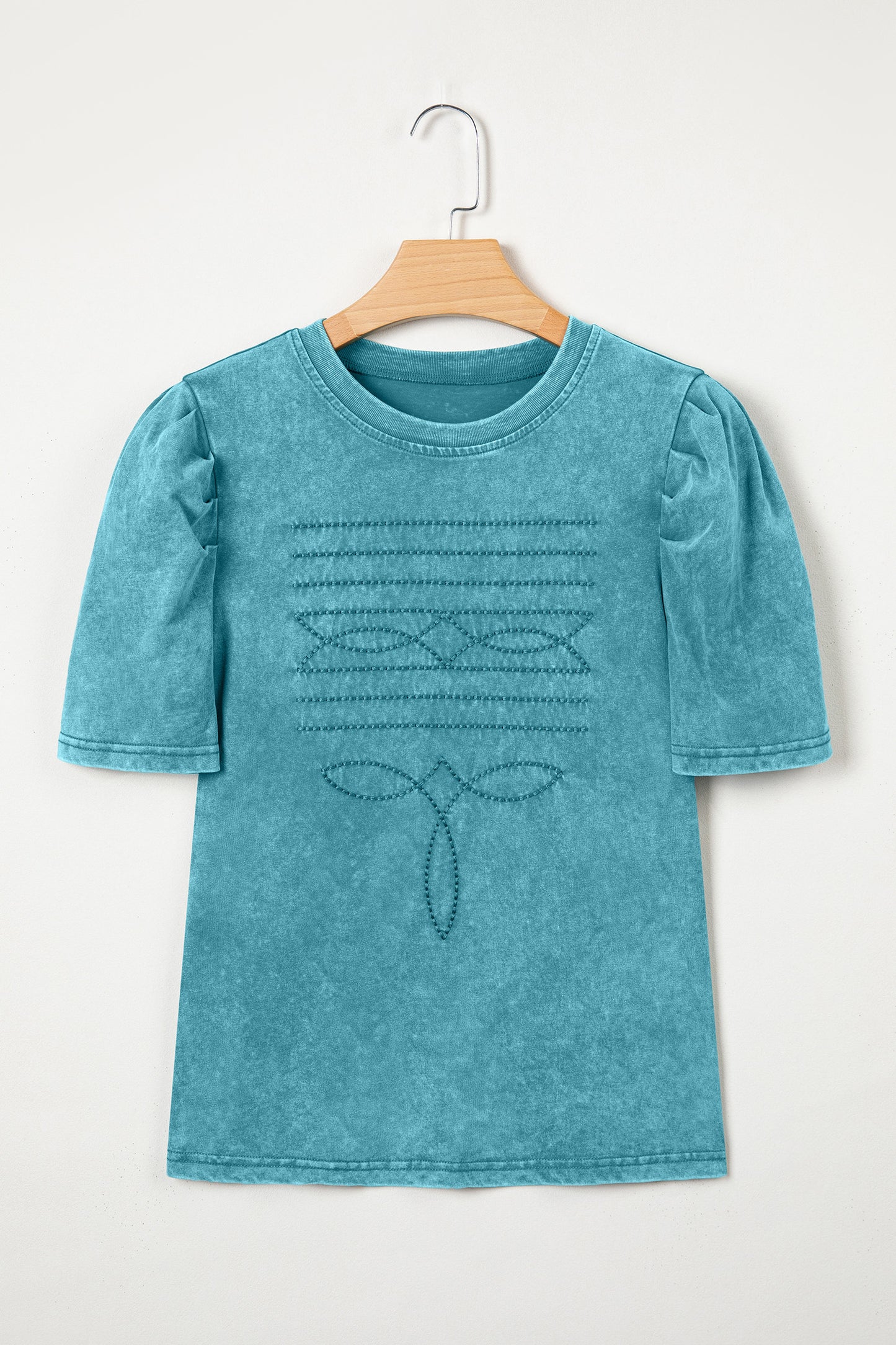 Turquoise Trails Embroidered Puff Sleeve Tee