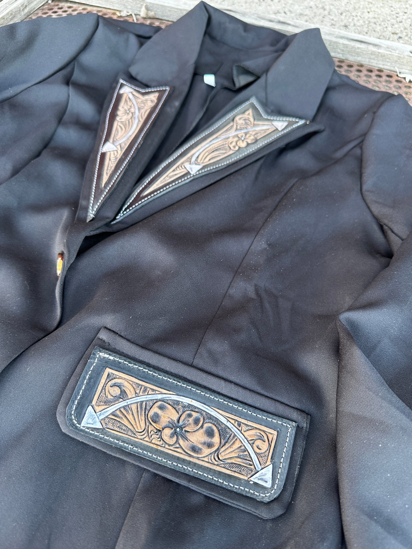 Classic Arrow Hand-Tooled Leather Lapel Blazer — One of a Kind